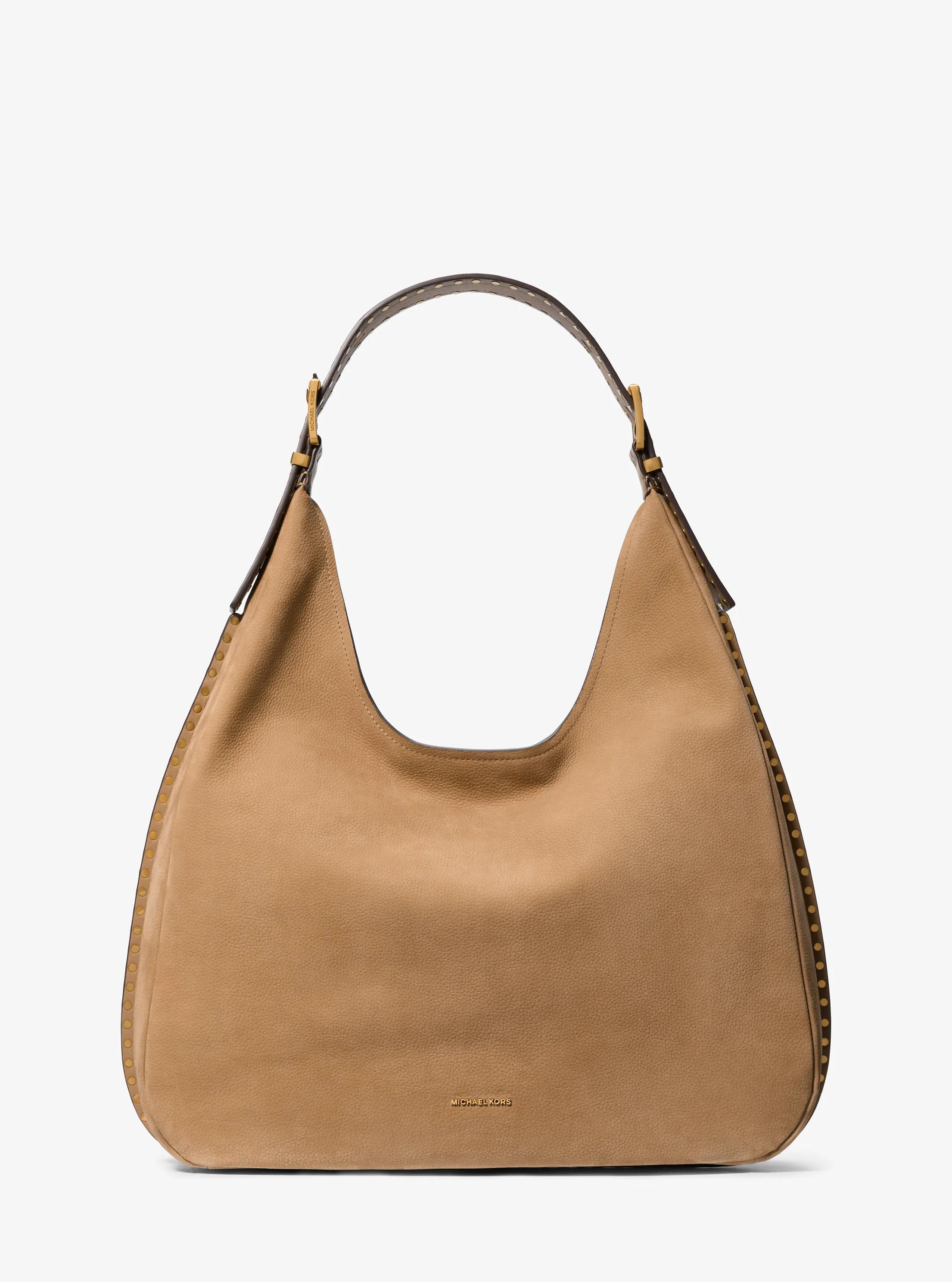 Nolita Large Studded Nubuck Hobo Shoulder Bag in HUSK | Michael Kors