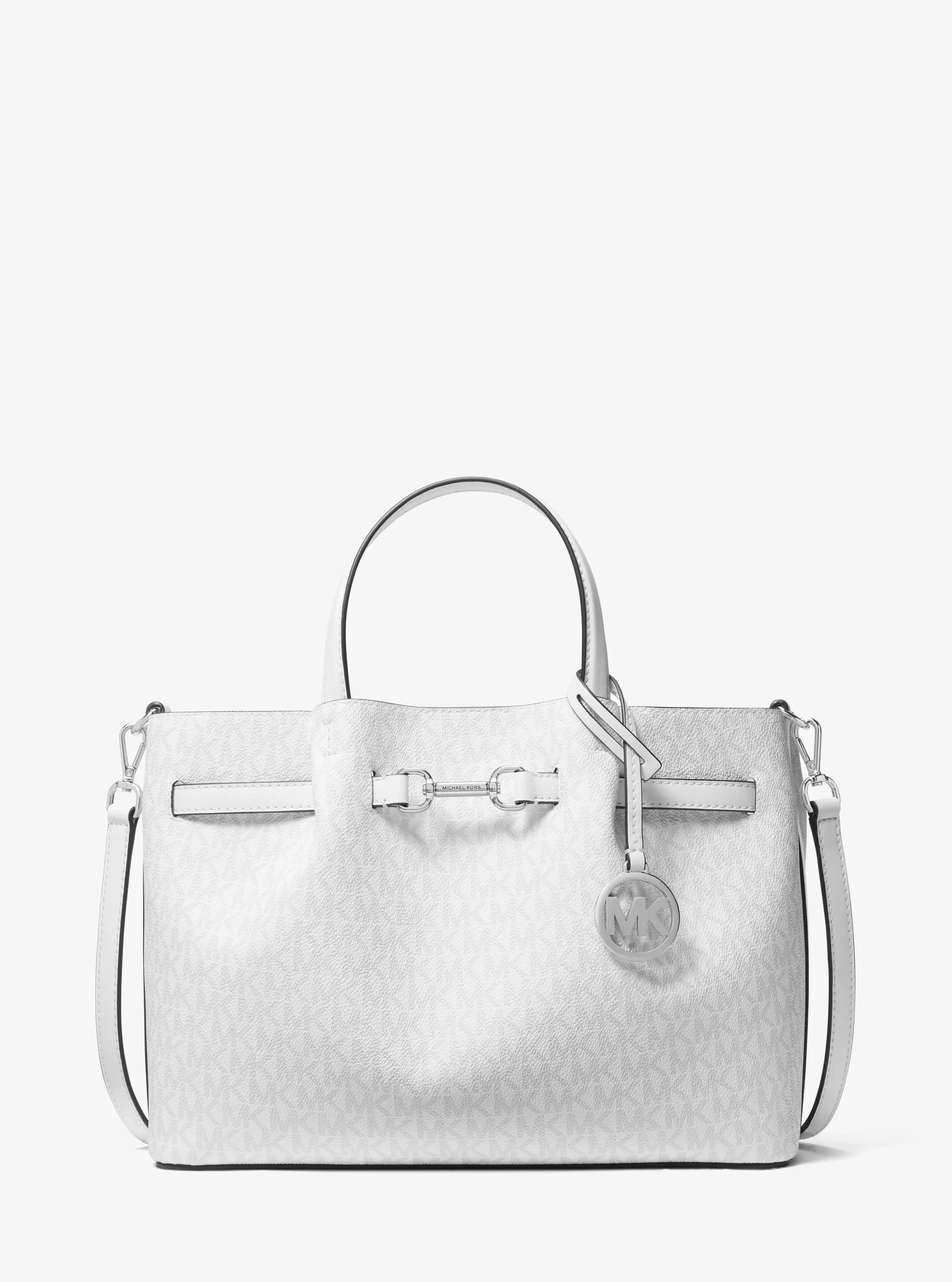 Carson Medium Signature Logo Satchel in OPTIC WHITE | Michael Kors