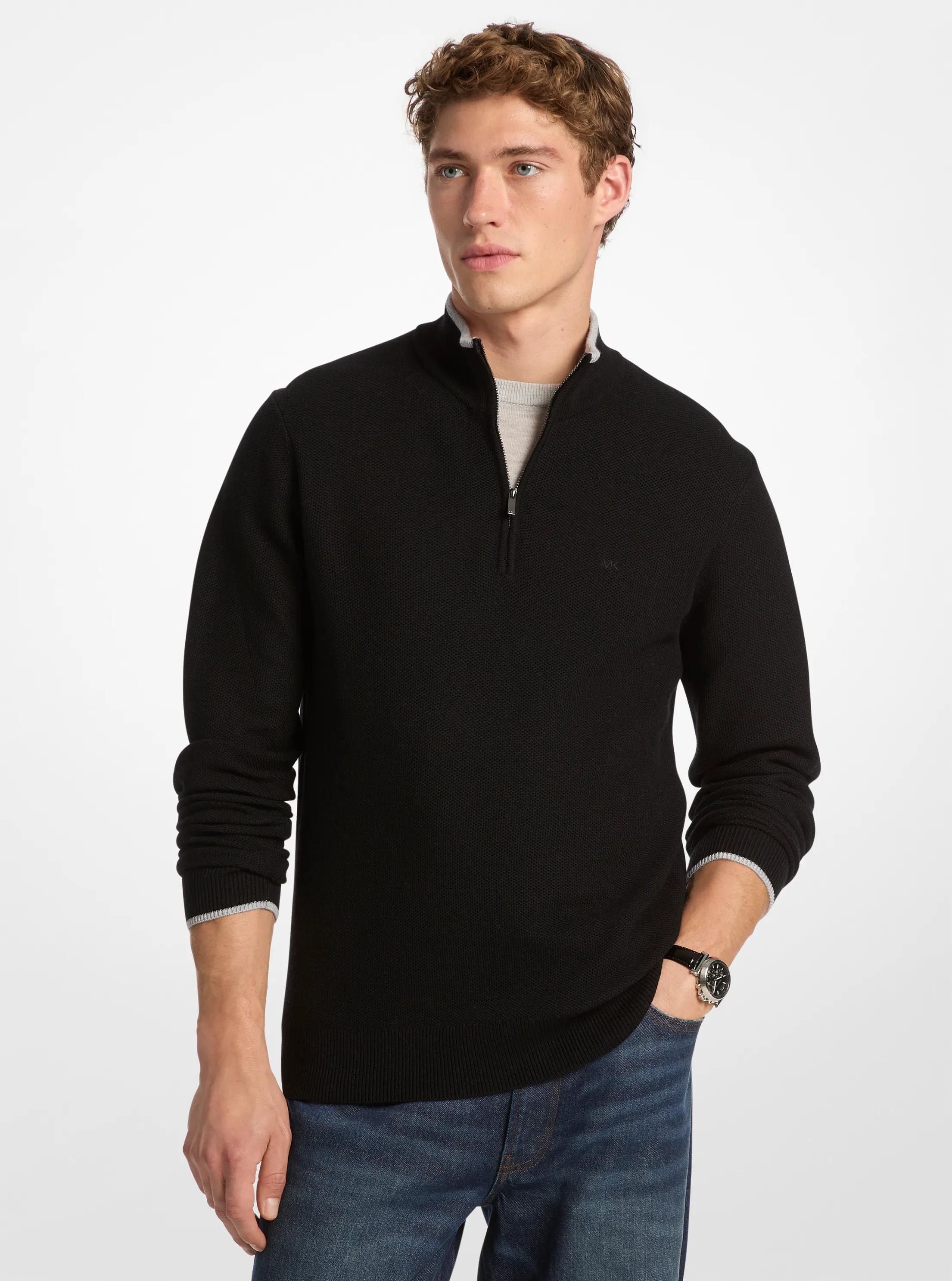 Wool Blend Quarter-Zip Sweater in BLACK | Michael Kors