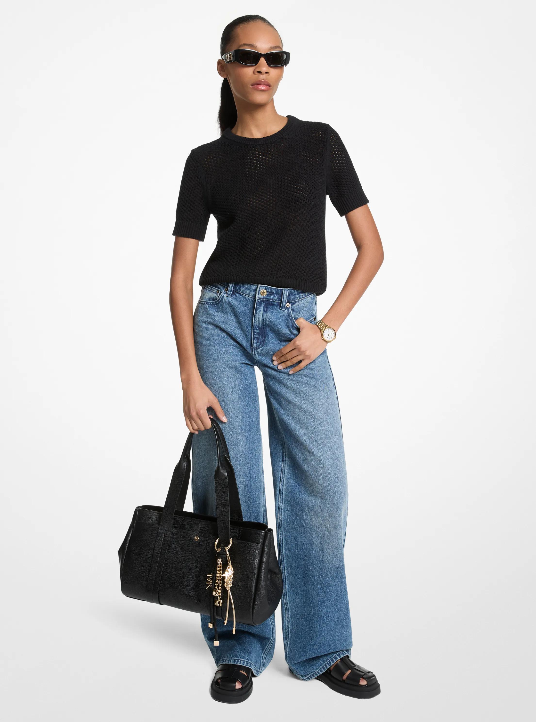 Chandail &agrave; manches courtes en maille de coton et cachemire in NOIR | Michael Kors