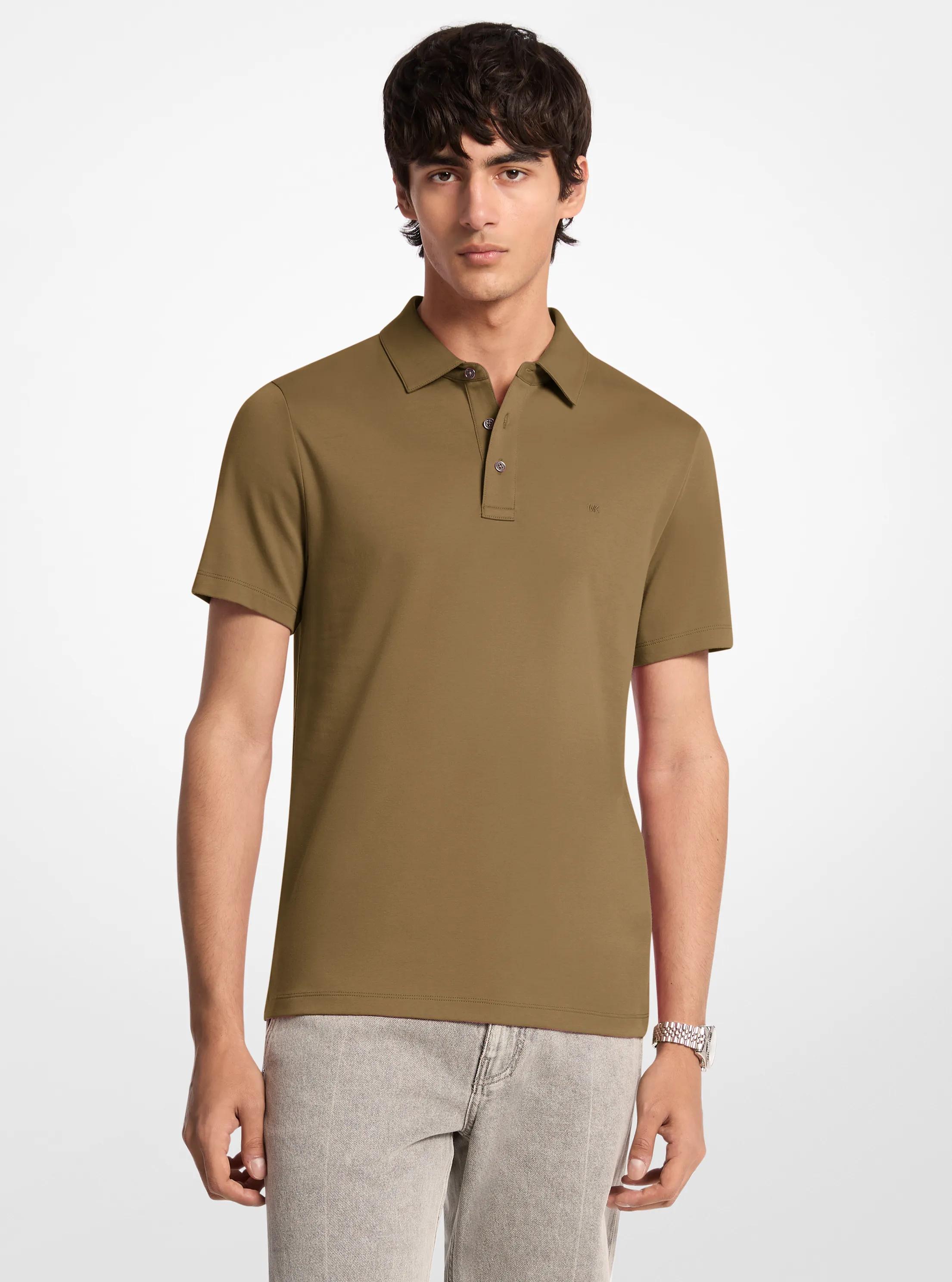 Embroidered Logo Cotton Polo Shirt in DUFFLE | Michael Kors