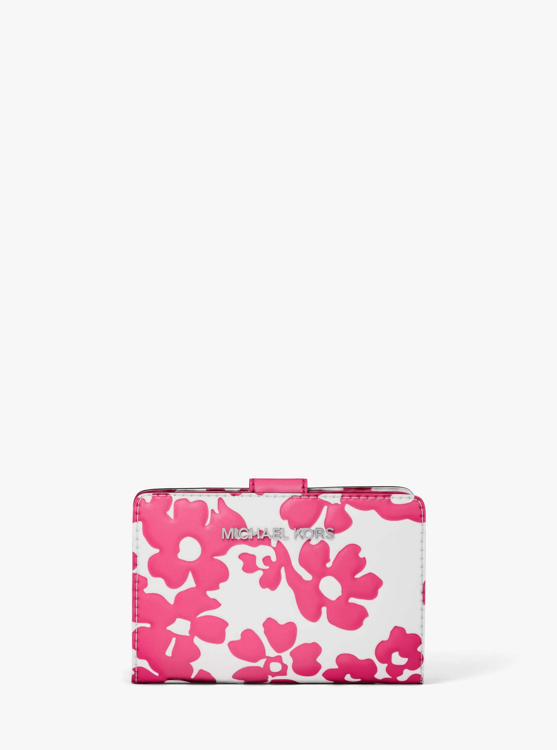 Jet Set Medium Floral Print Bi-Fold Wallet in DRAGONFRUIT - Sale