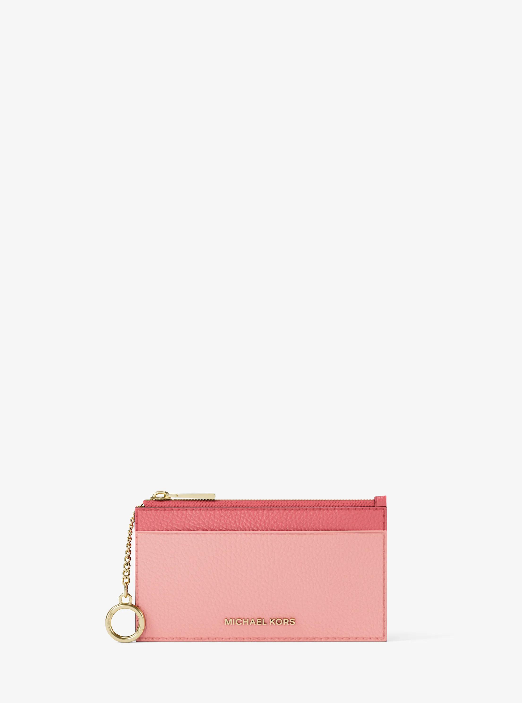 MK Petit porte-cartes Jet Set en cuir grainé bicolore - Rose - Michael Kors