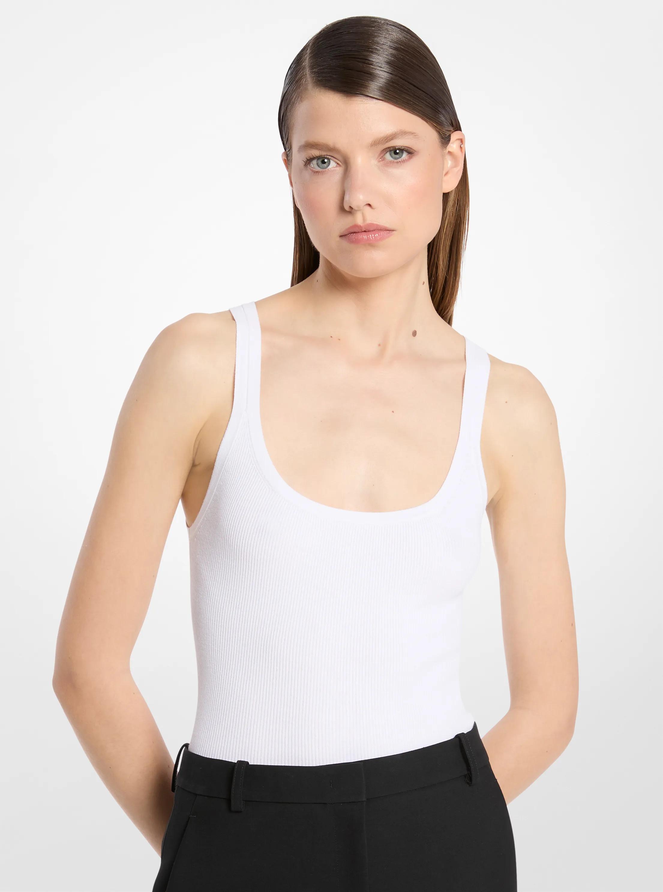Ribbed Stretch Viscose Tank Top Bodysuit in OPTIC WHITE | Michael Kors