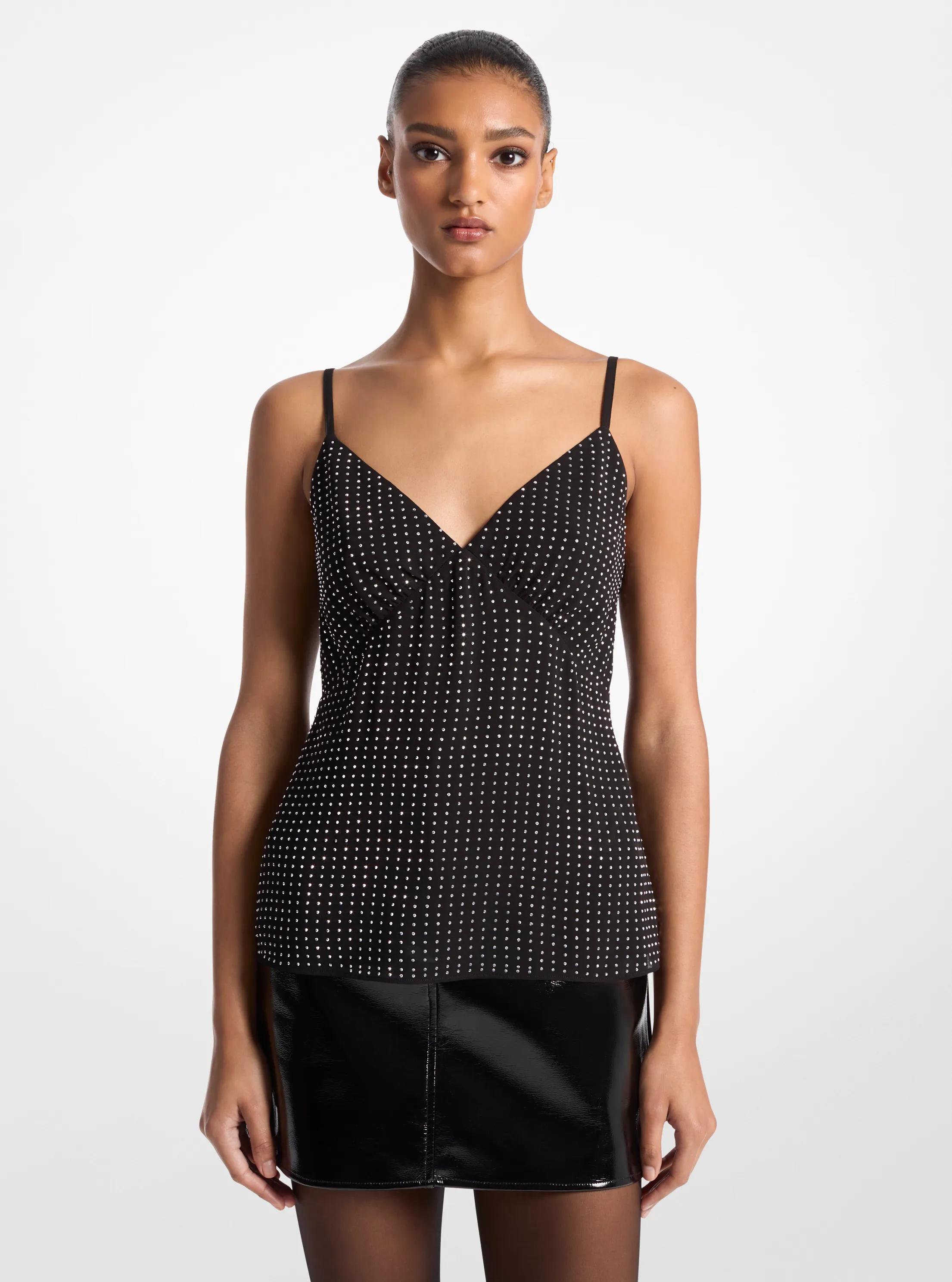 Camisola de tirantes de georgette con diamantes de imitaci&oacute;n