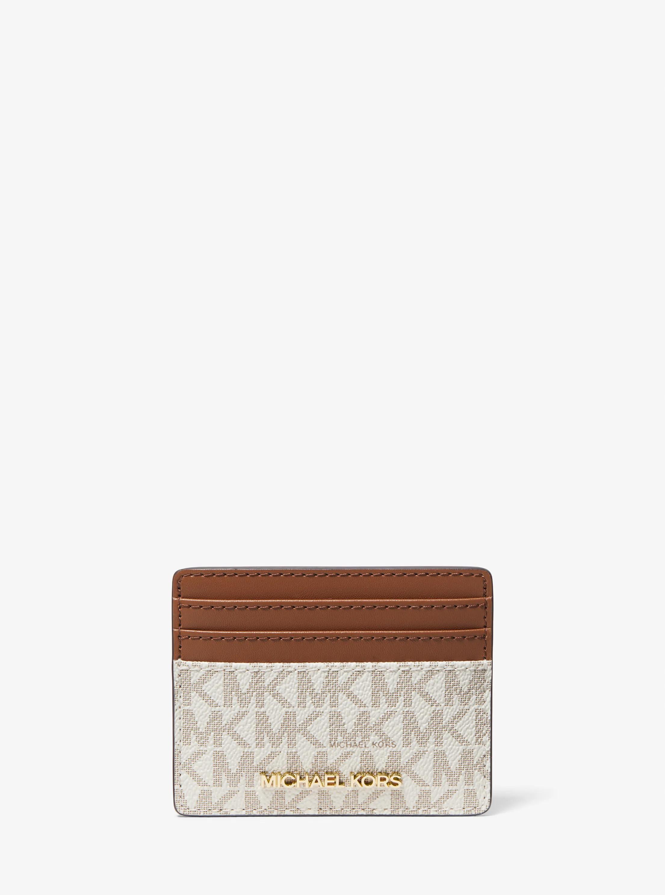 Jet Set Travel Large Logo and Leather Card Case in VANILLA | Michael Kors