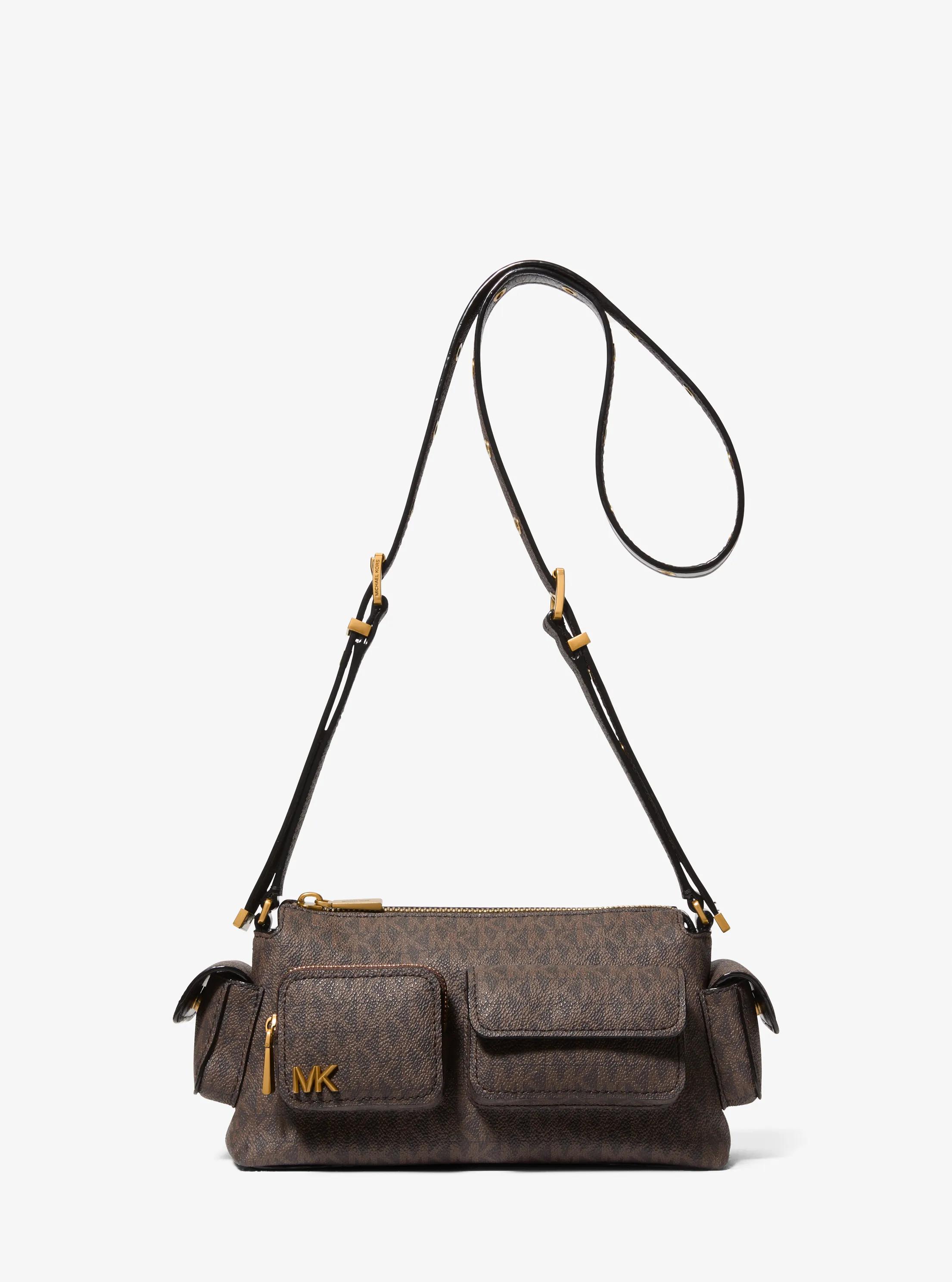 Dakota Small Signature Logo Shoulder Bag in BROWN/BLK | Michael Kors