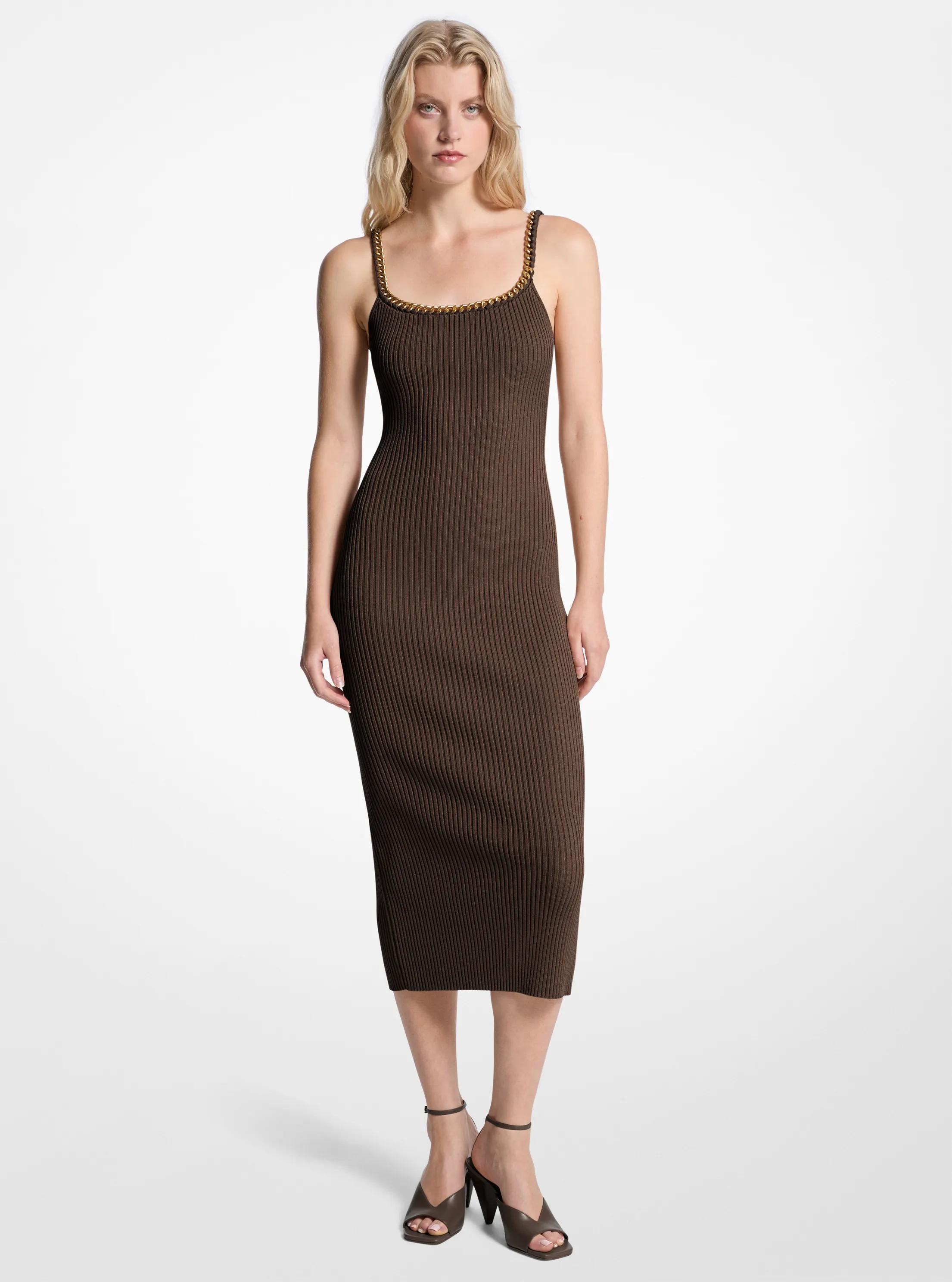Chain Ribbed Stretch Knit Midi Dress 64$