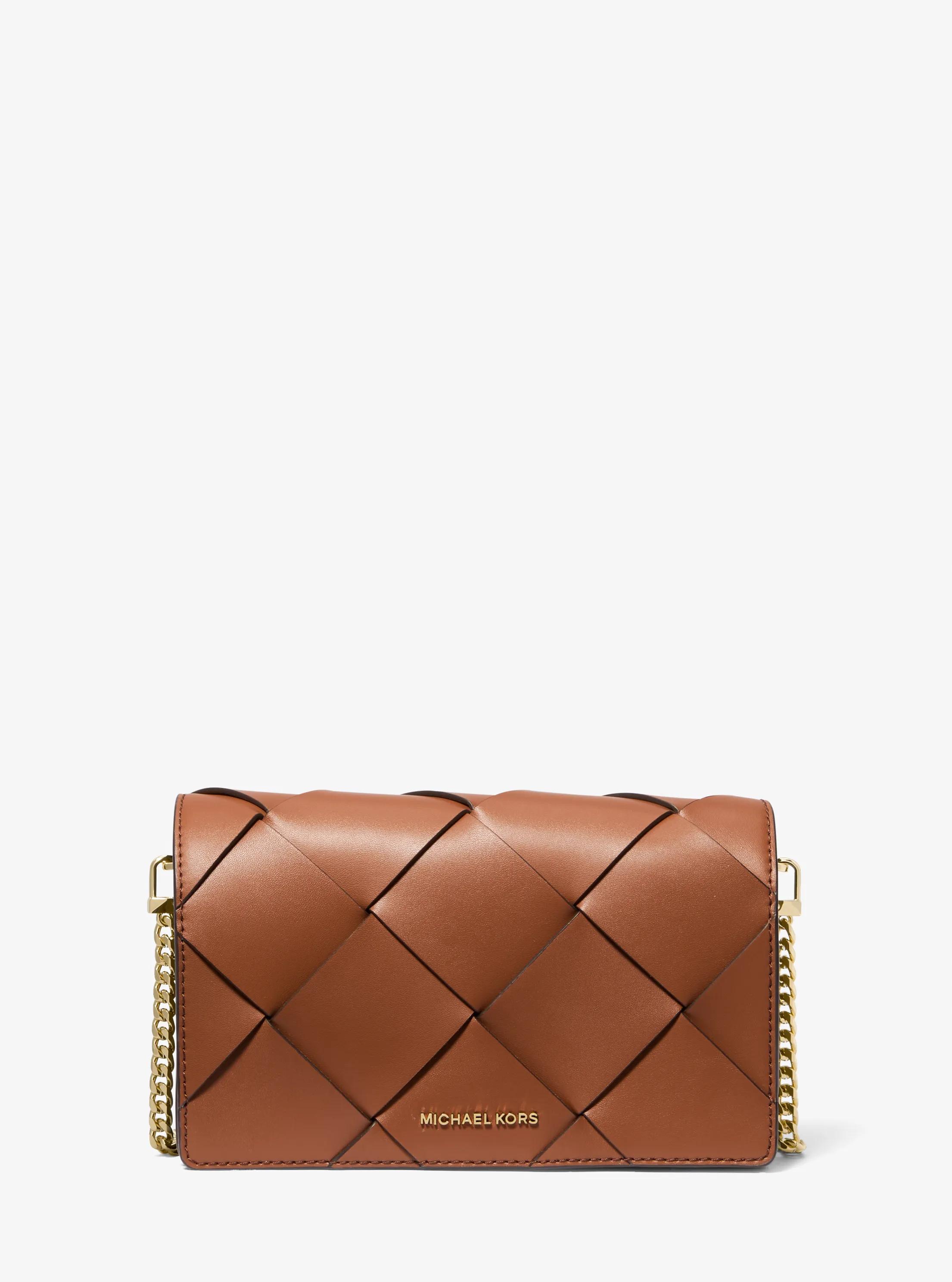Jet Set Medium Woven Leather Crossbody Bag in LUGGAGE | Michael Kors