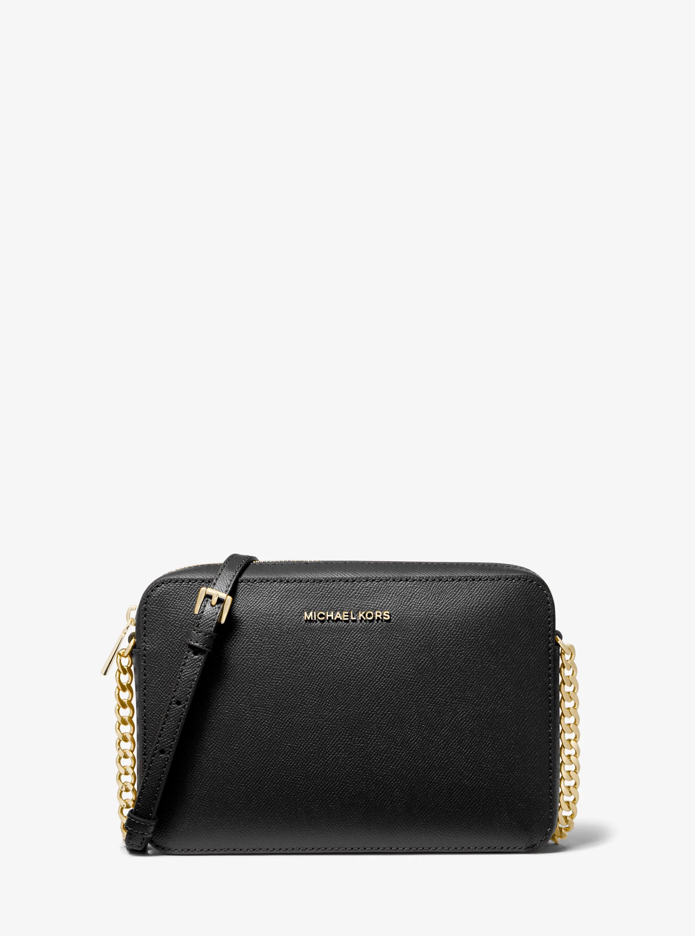 Jet Set Large Saffiano Leather Crossbody Bag in BLACK | Michael Kors