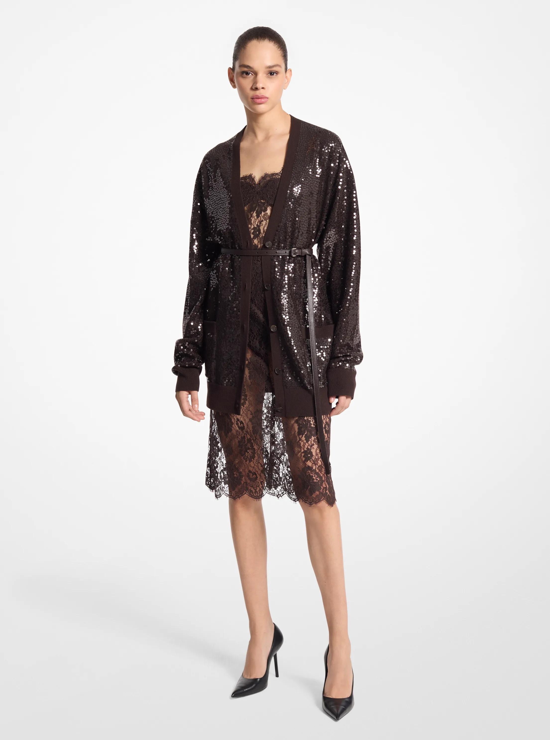 Sequined Cashmere Cardigan in CHOCOLATE | Michael Kors