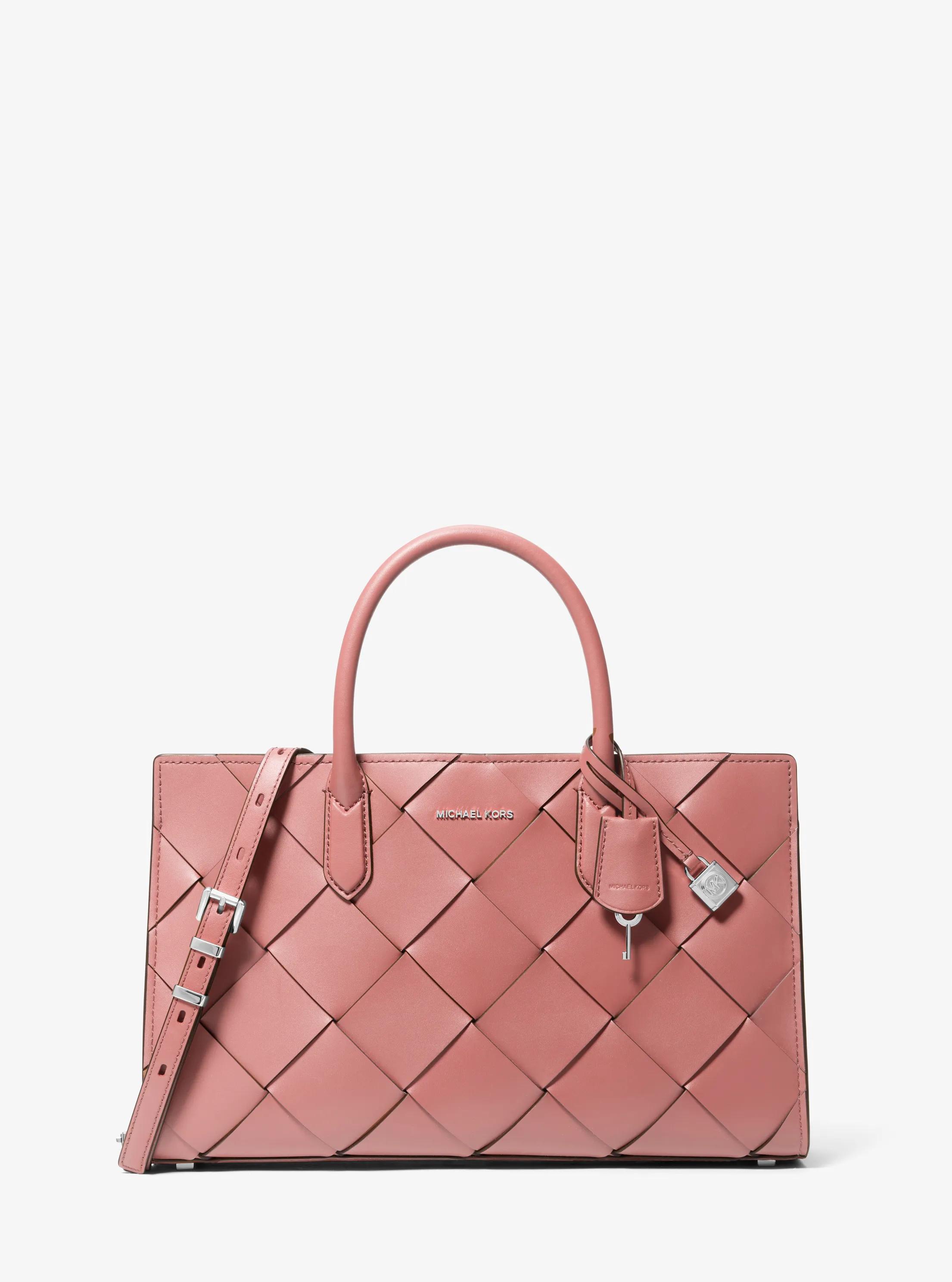 Scarlett Medium Woven Leather Satchel in ROSE | Michael Kors