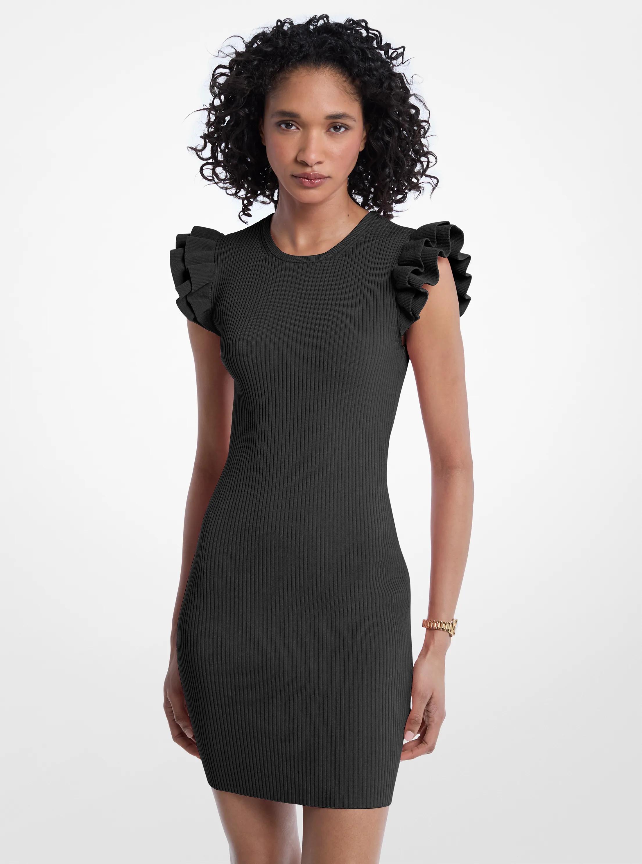 MK Mini-robe en viscose extensible à volants - Noir - Michael Kors