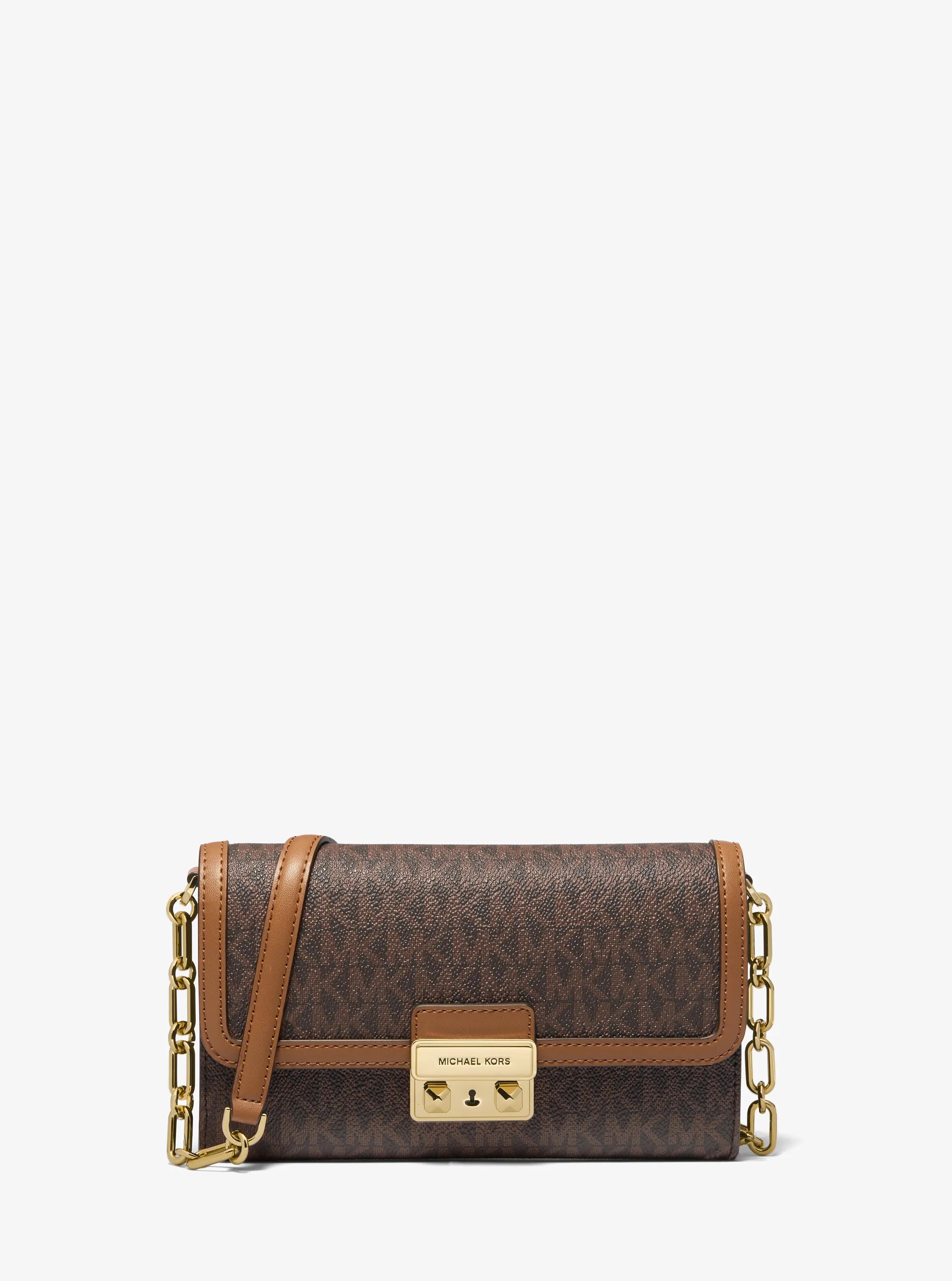 Tribeca Large Signature Logo Convertible Crossbody Bag in BRN/ACORN | Michael Kors