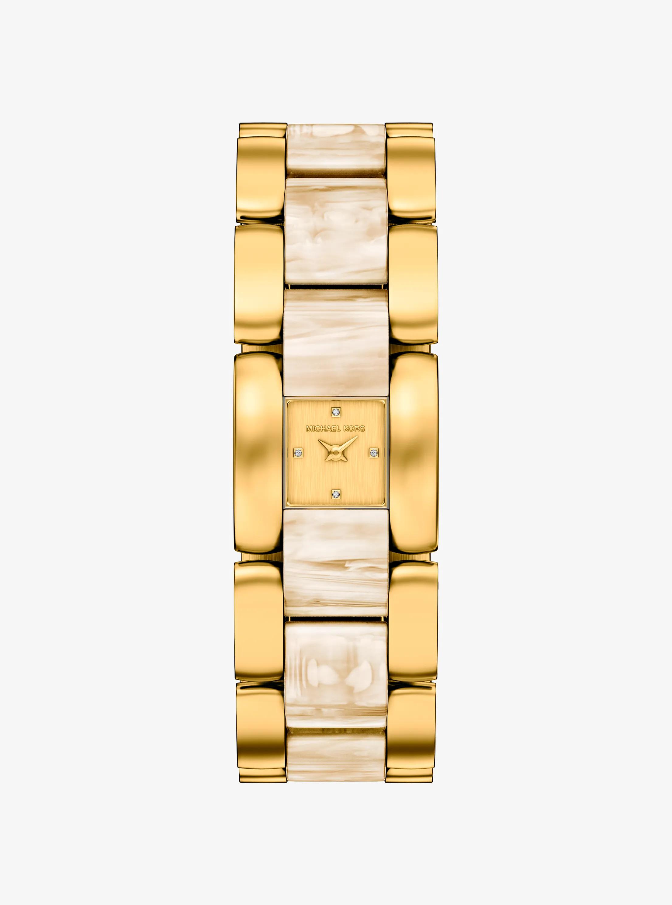 Petite Darrington Gold-Tone and Tortoiseshell Acetate Watch in HORN | Michael Kors