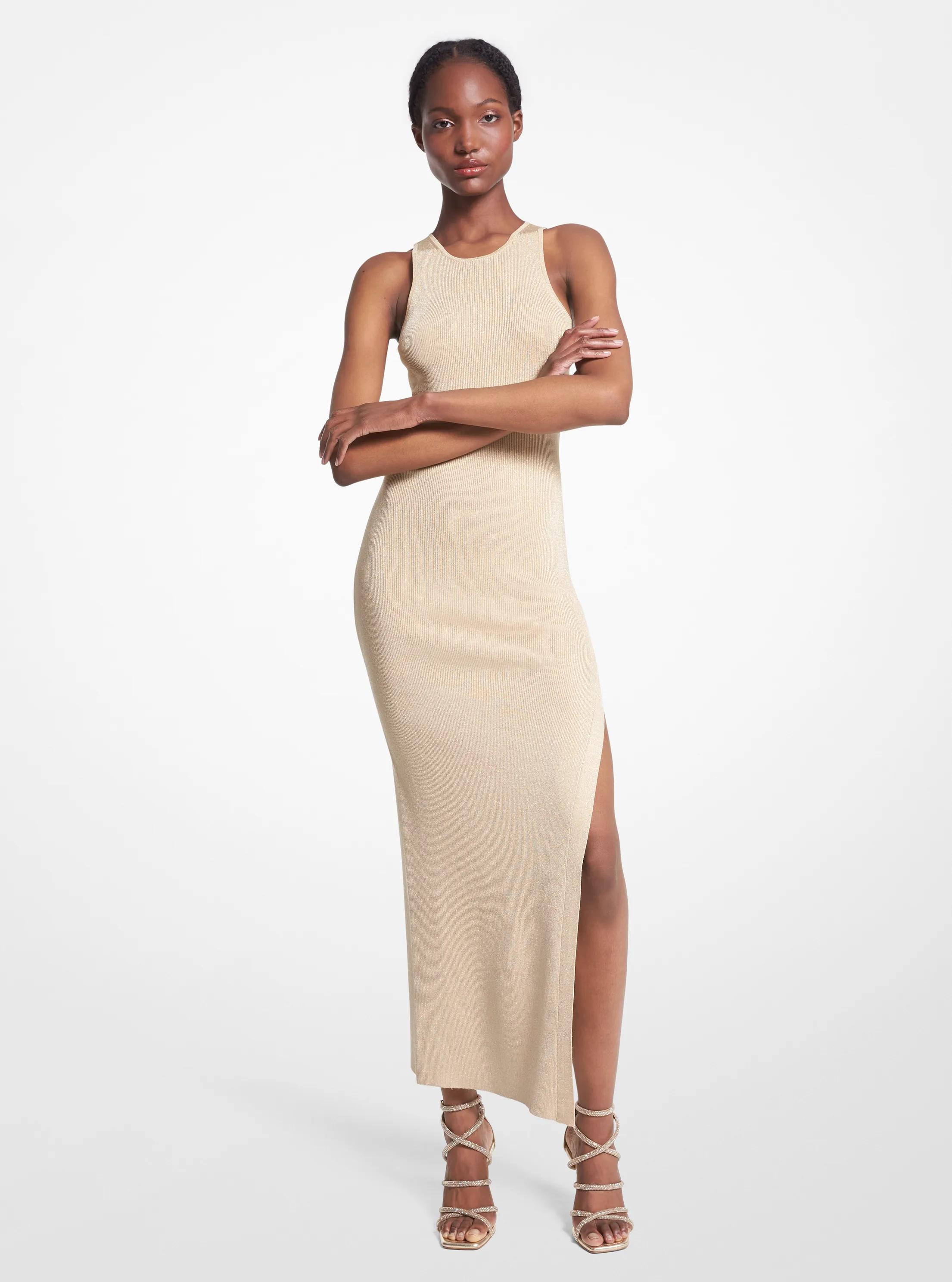 Vestido maxi de punto acanalado metalizado