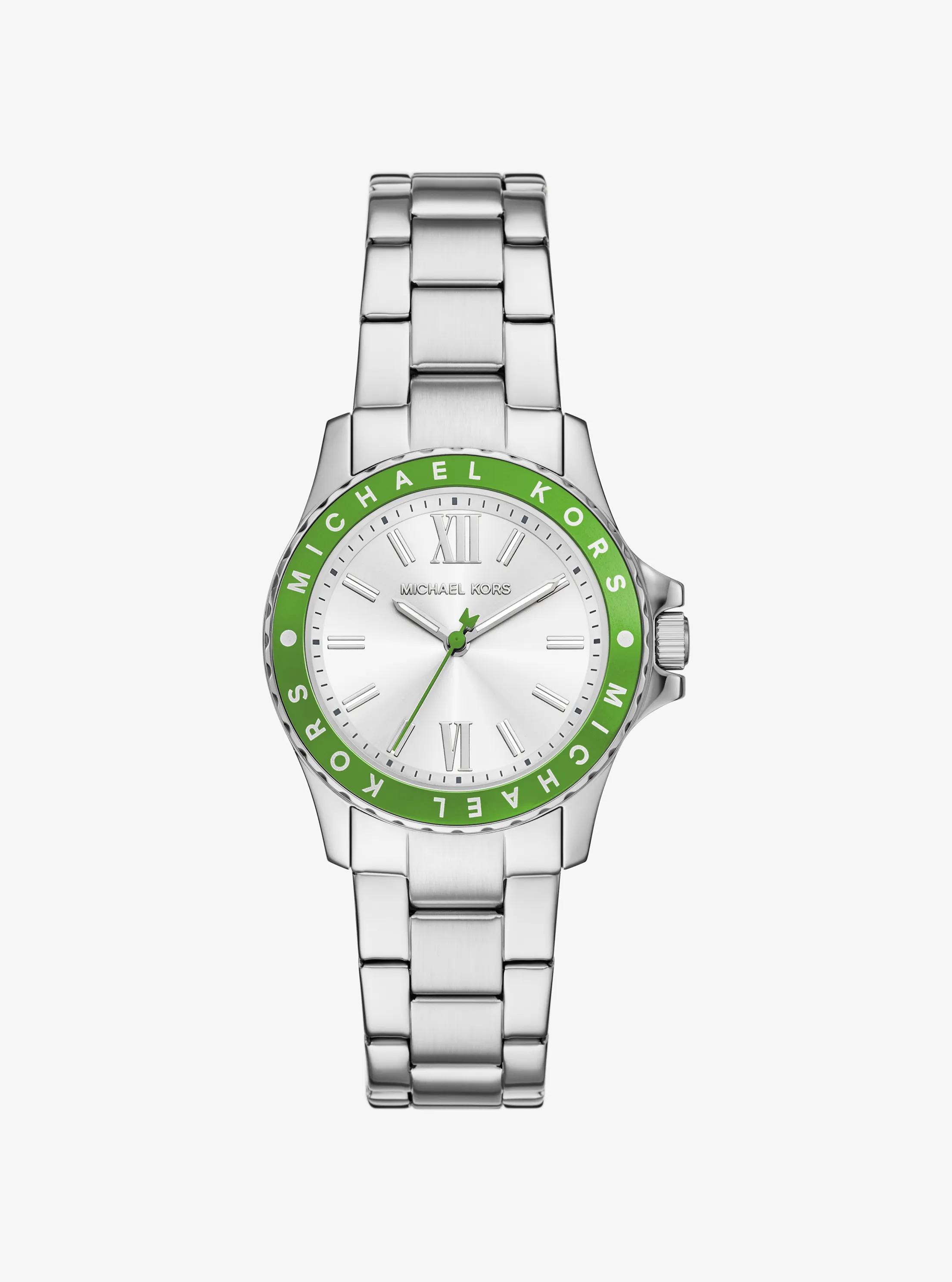 Michael Kors Outlet Mini Everest Silver-tone Watch In Green