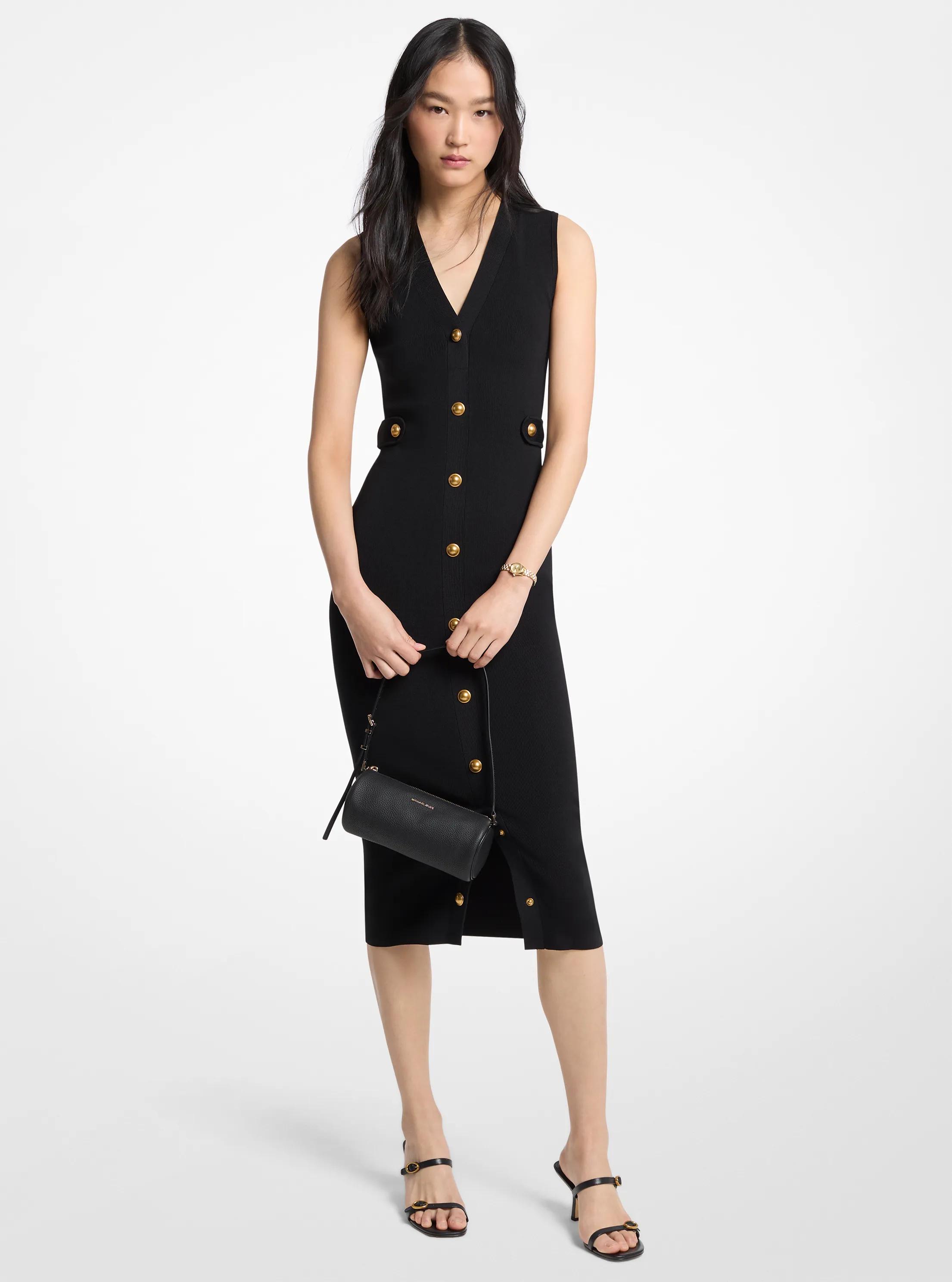 MK Robe mi-longue en tricot extensible - Noir - Michael Kors