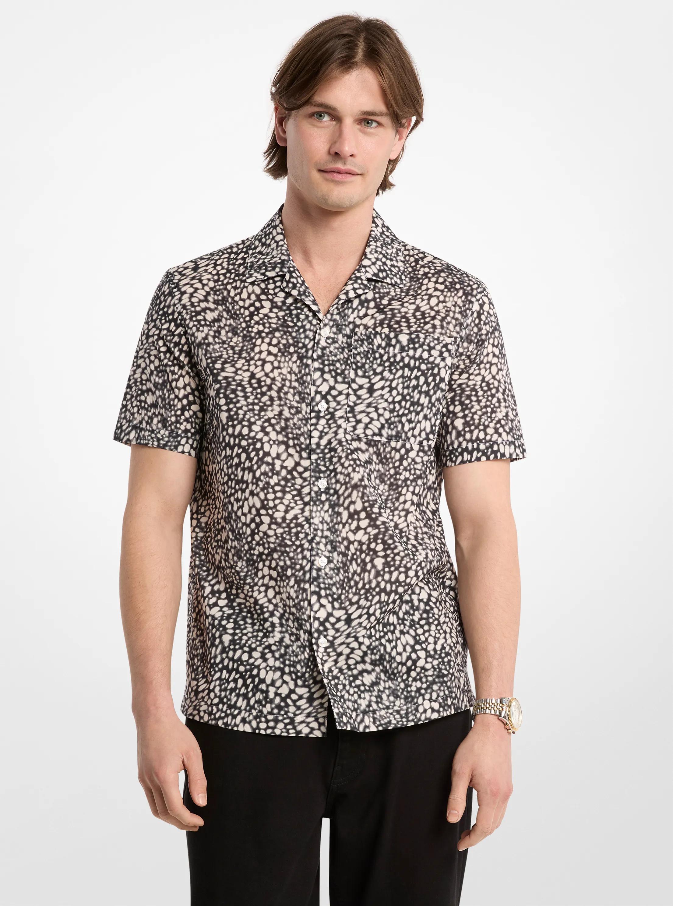 Printed Cotton Camp Shirt in BLACK | Michael Kors