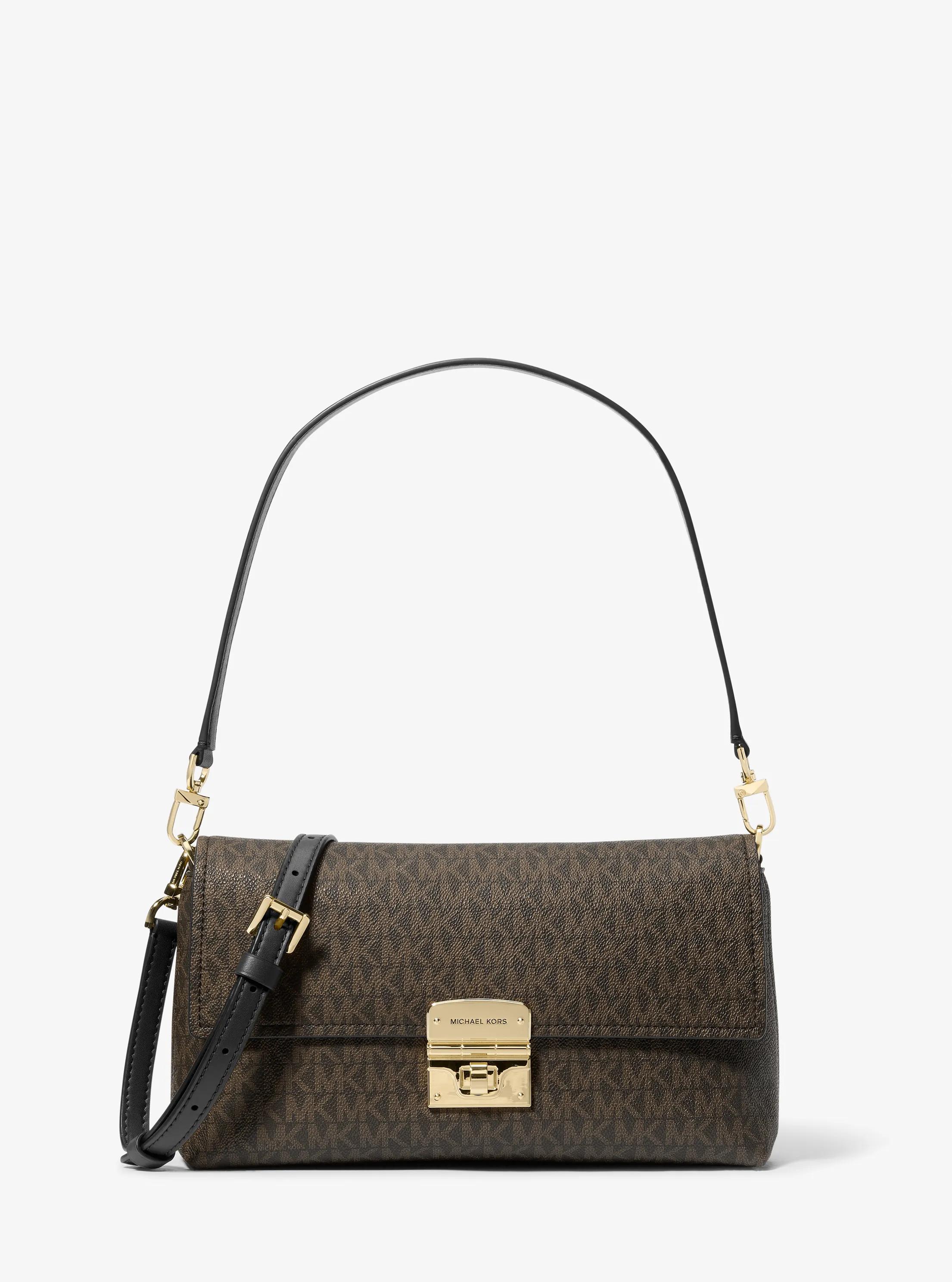 Addie Medium Signature Logo Convertible Shoulder Bag in BROWN/BLK | Michael Kors