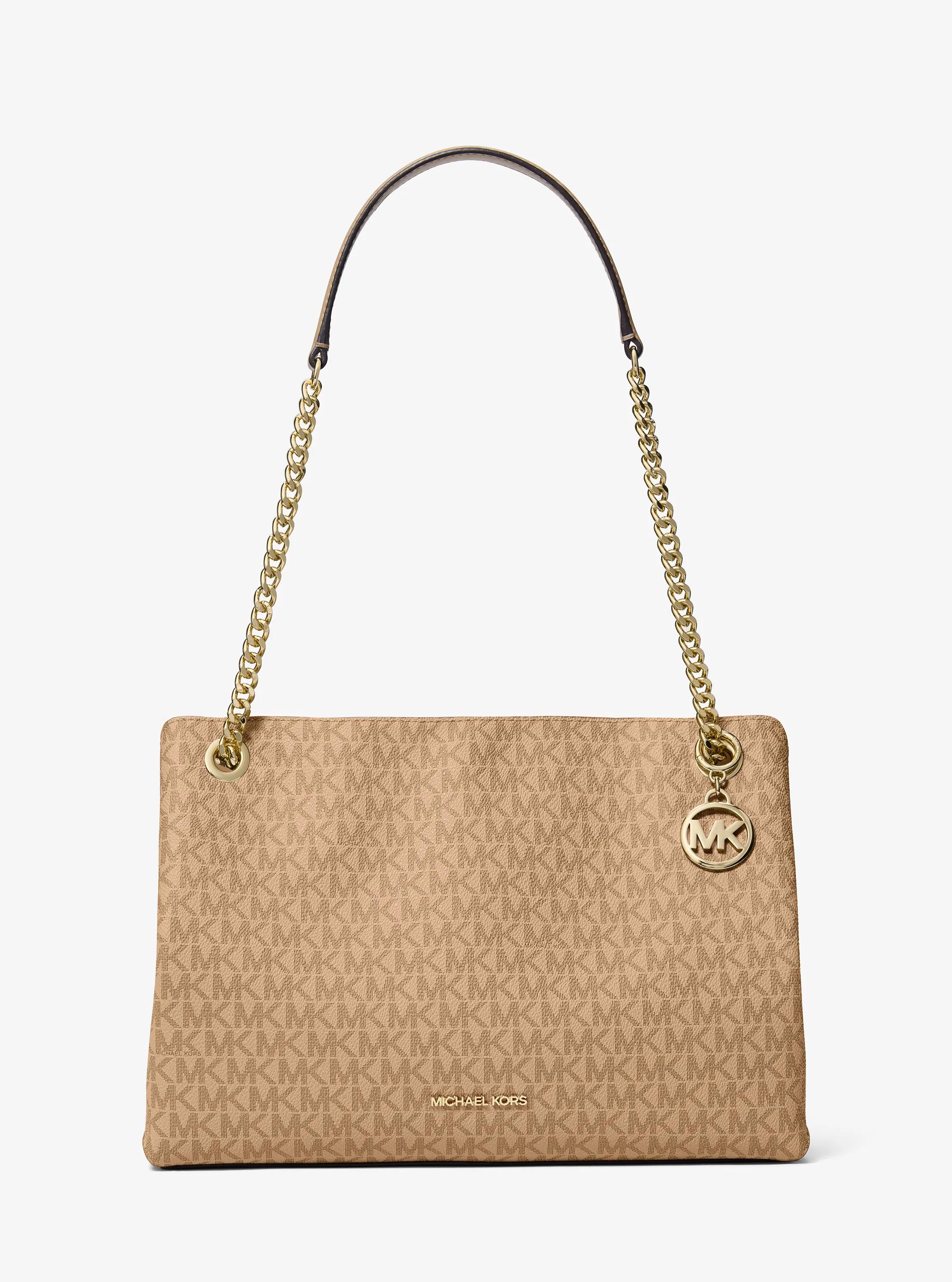Christina Medium Signature Logo Messenger Bag in CAMEL | Michael Kors