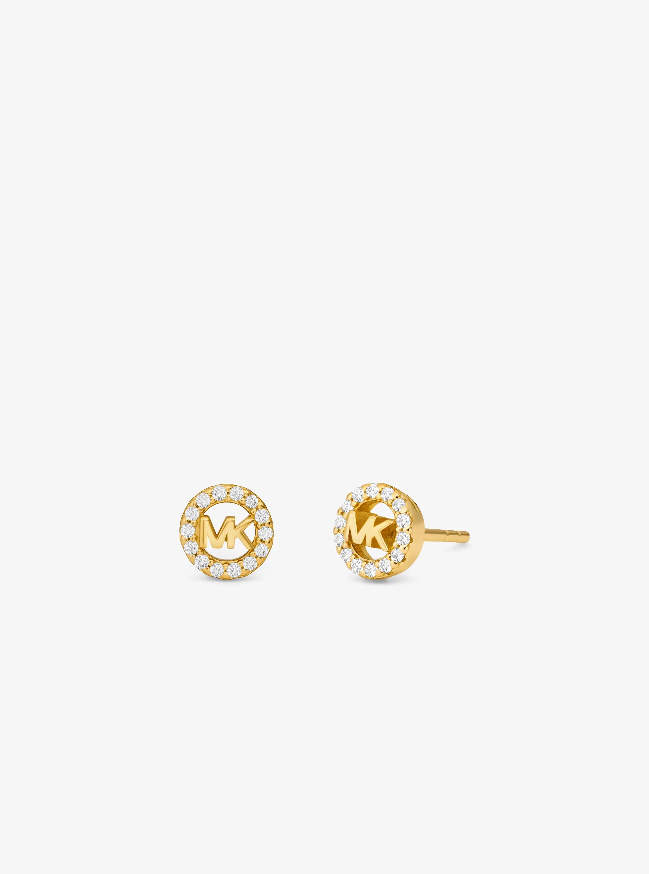Fulton Precious-Metal Plated Sterling Silver Pav&eacute; Logo Charm Stud Earrings in GOLD | Michael Kors