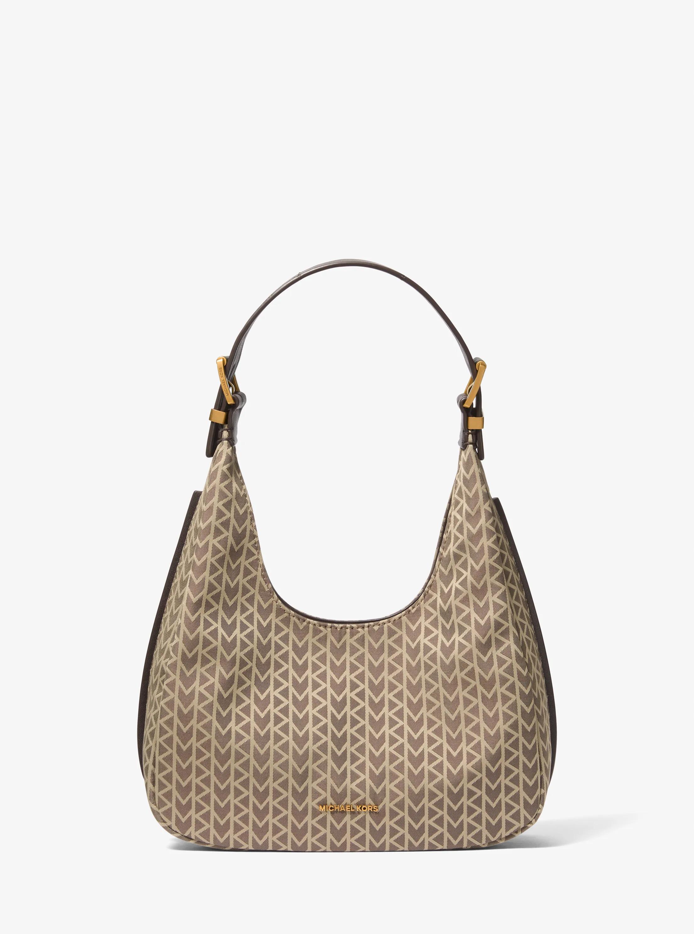 Nolita Small MK2000 Logo Jacquard Hobo Shoulder Bag in NATURAL | Michael Kors