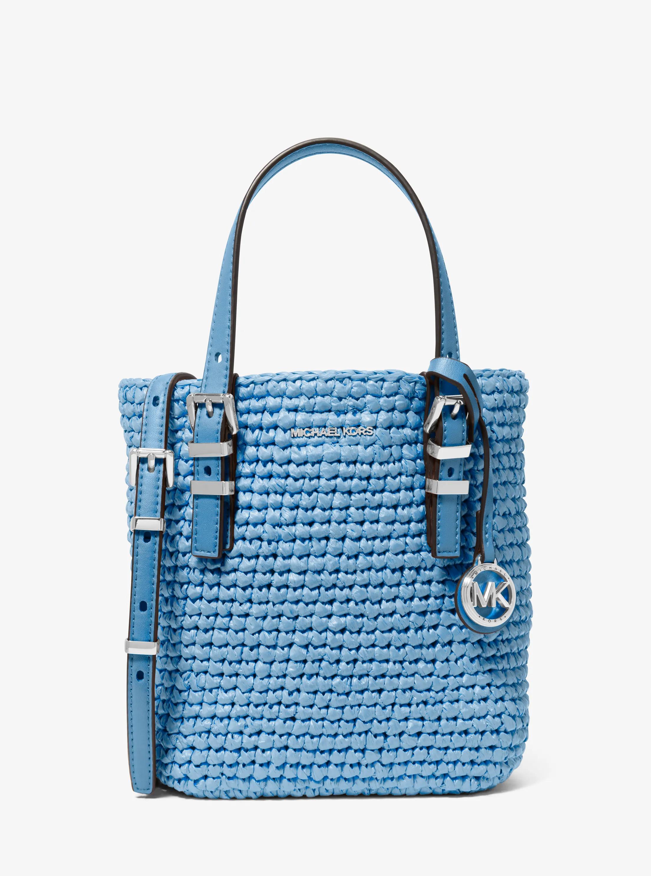 Quinn Extra-Small Hand-Crocheted Straw Crossbody Bag in CHAMBRAY | Michael Kors