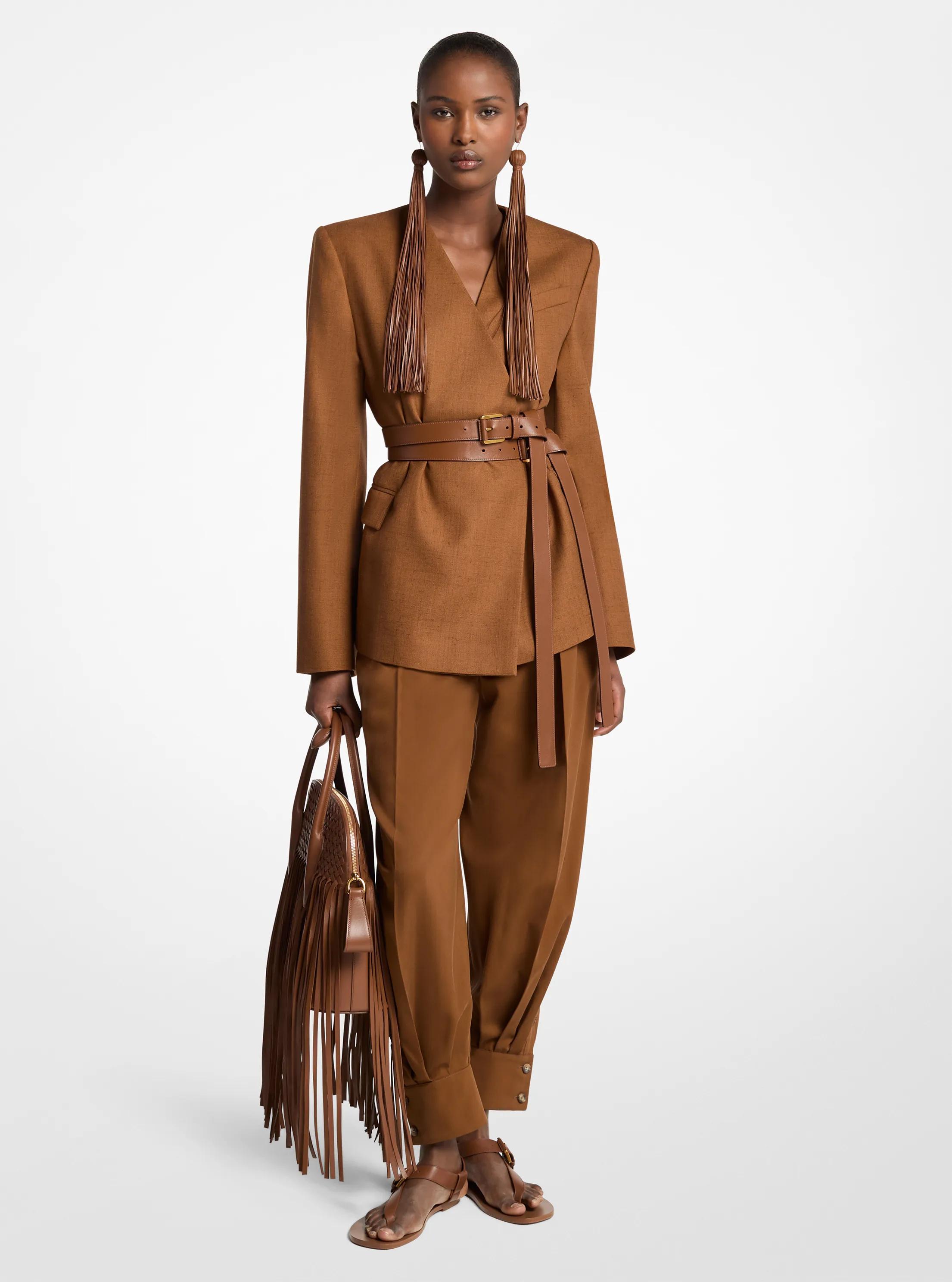Chaqueta cruzada en lona de seda con cintur&oacute;n in RAMA | Michael Kors