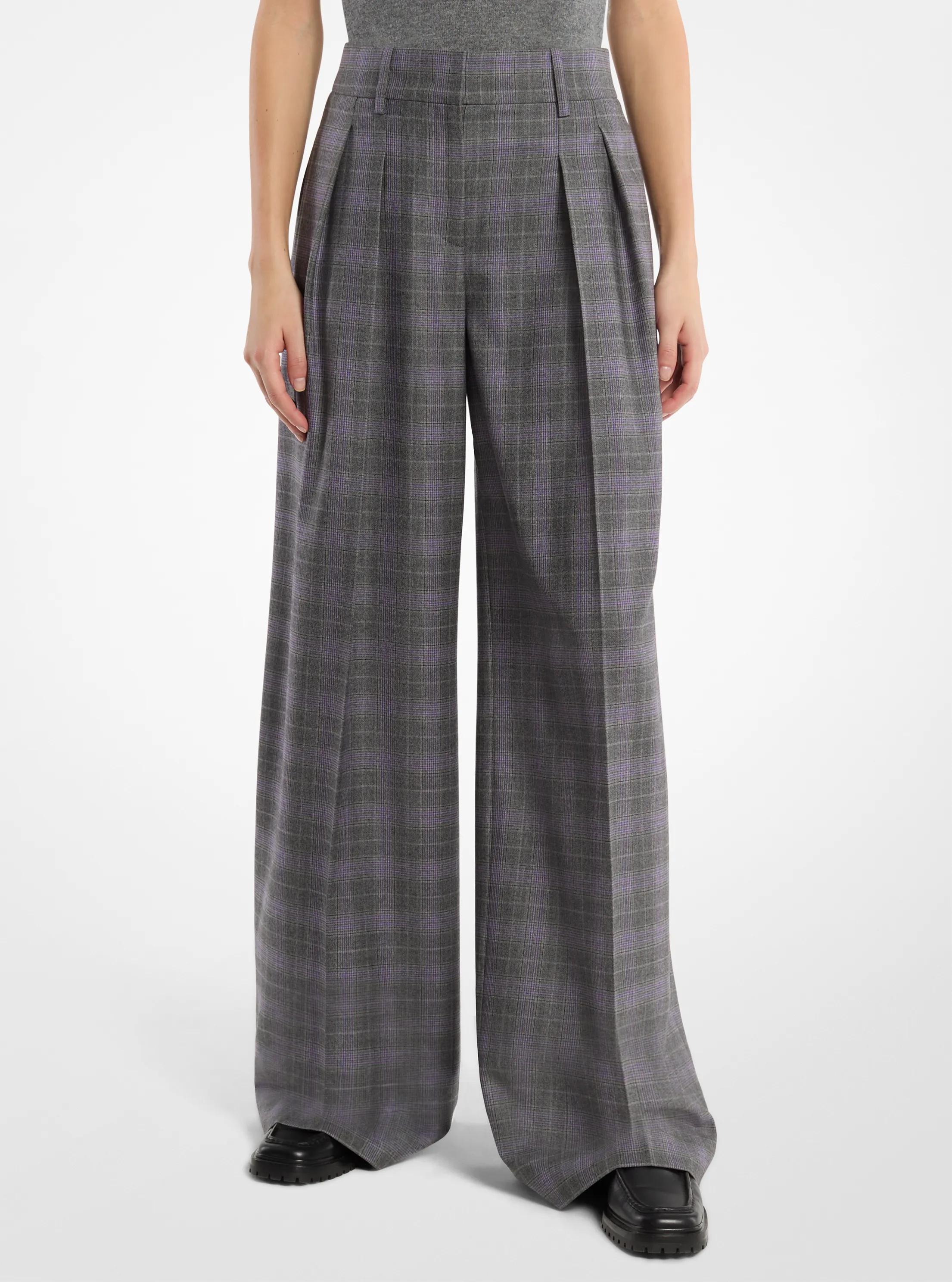 Pantal&oacute;n holgado de lana a cuadros Glen con pliegues in PELTRE/LAVANDA | Michael Kors