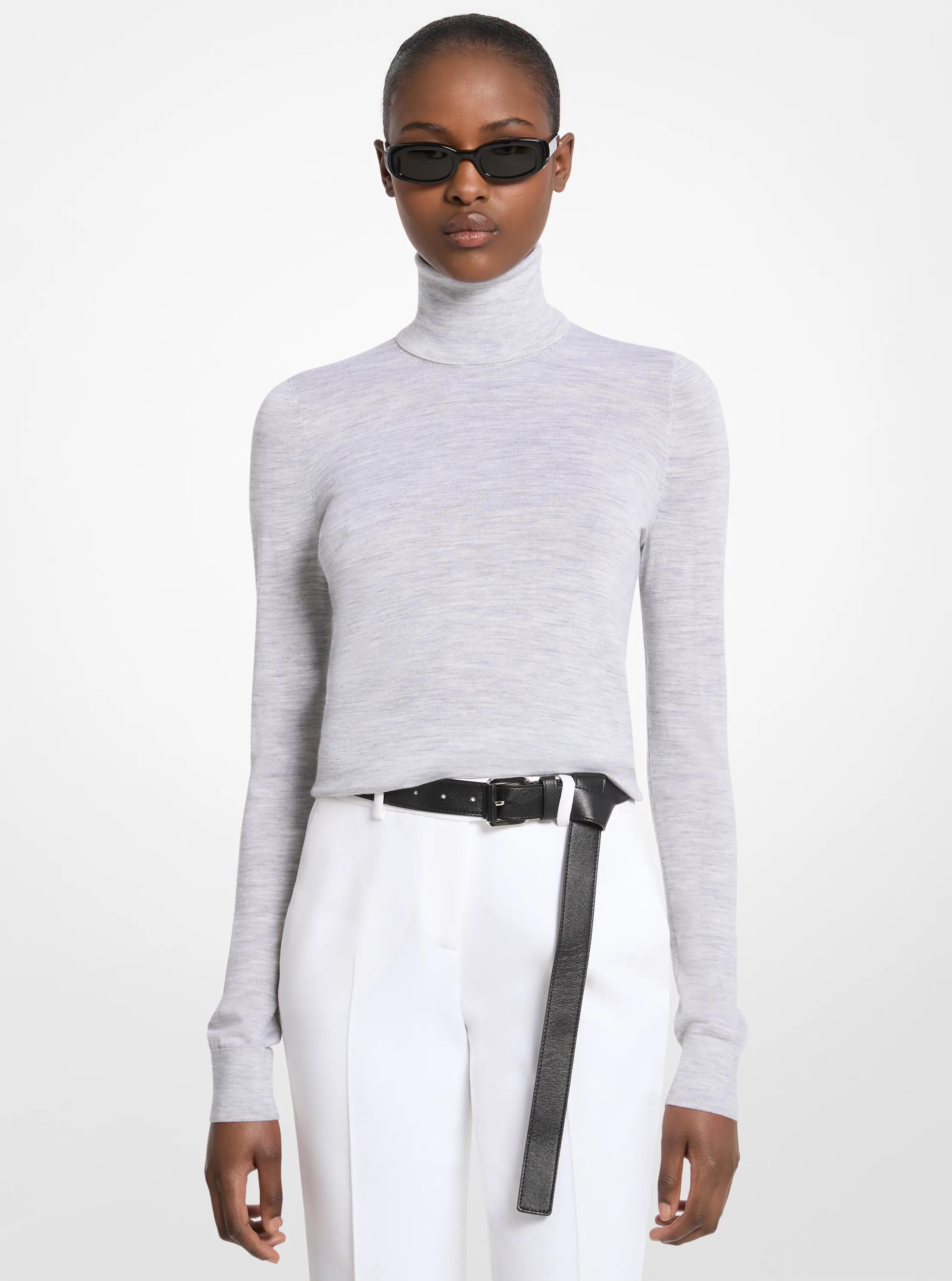 Marisa Wool Turtleneck Sweater in PEARL GREY | Michael Kors