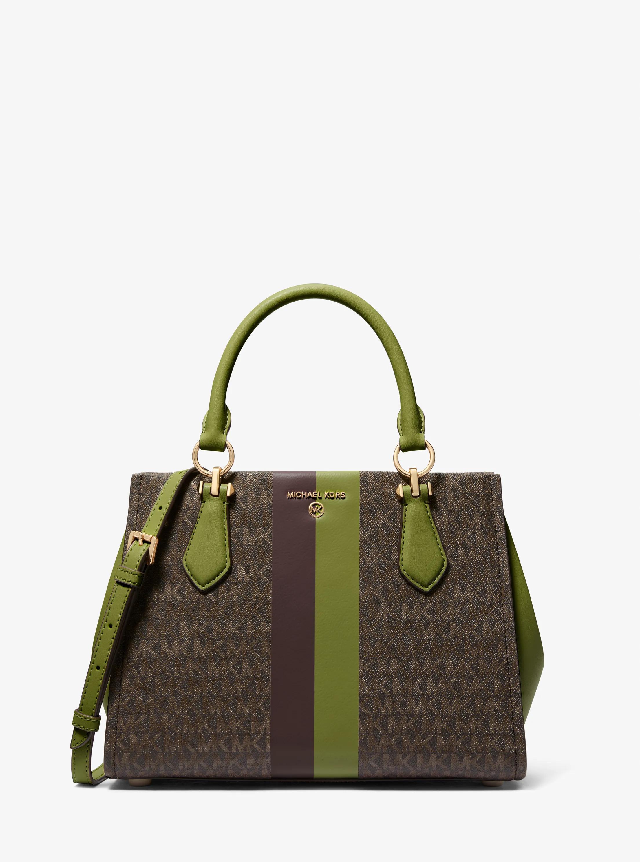 Bolso satchel Marilyn mediano a rayas con logotipo