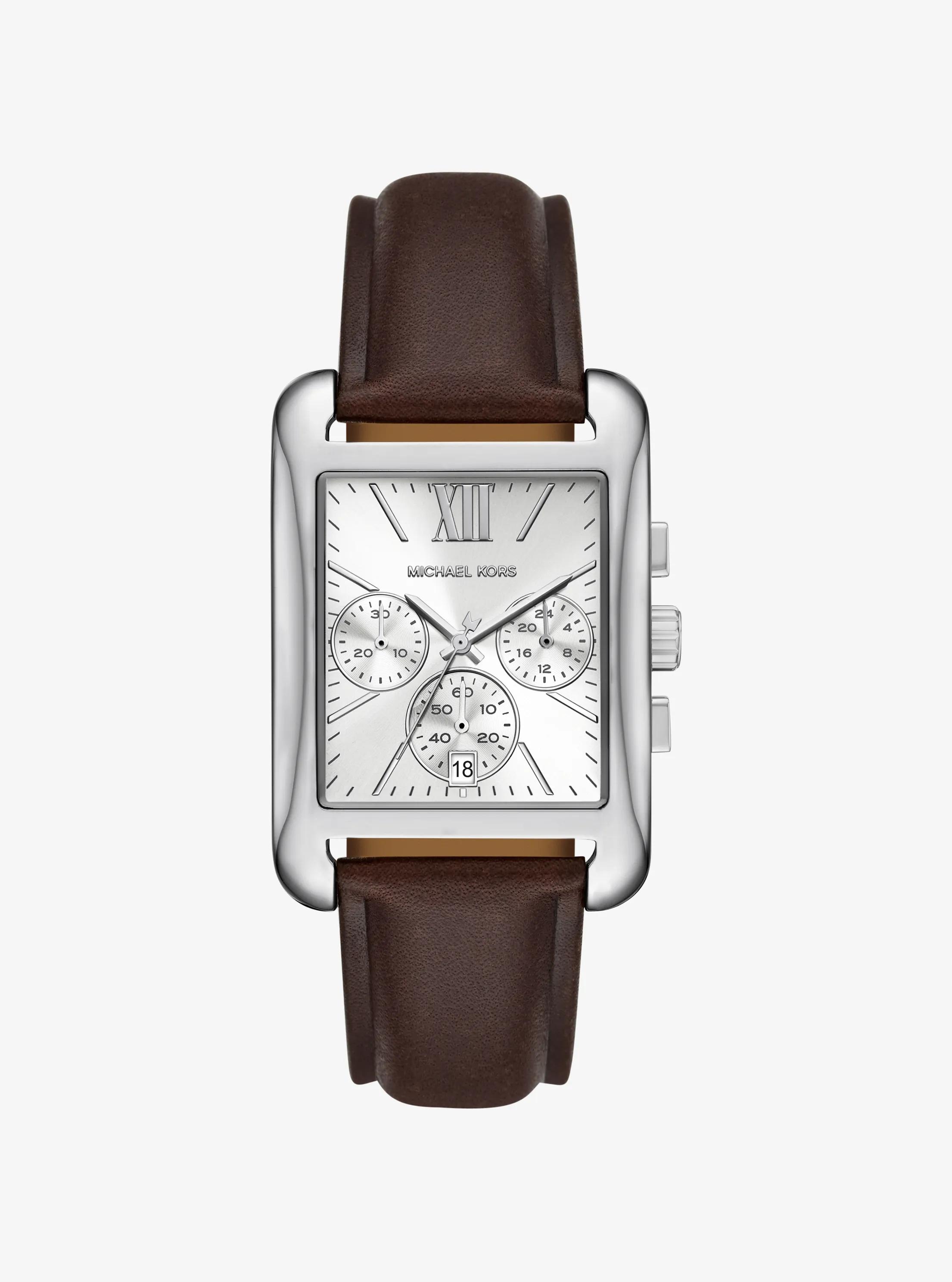 Monroe Silver-Tone and Leather Watch