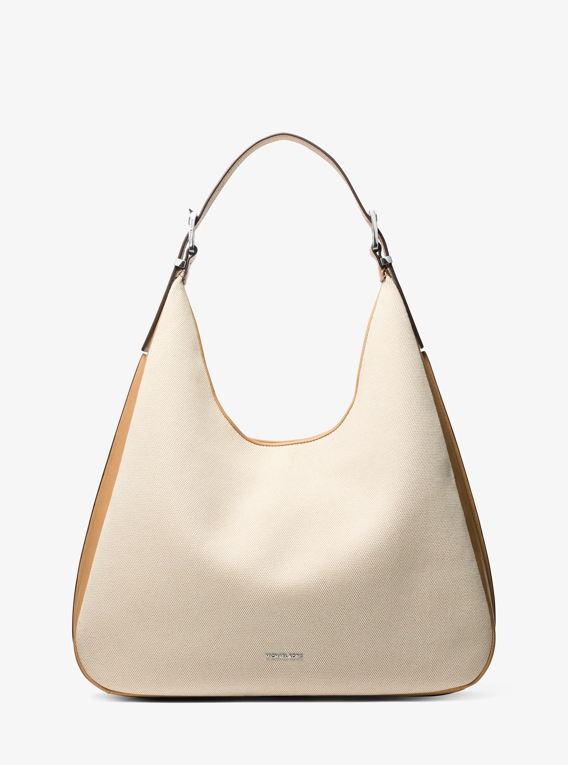 MK Hoboschoudertas Nolita van tweekleurig canvas, groot - Bruin - Michael Kors