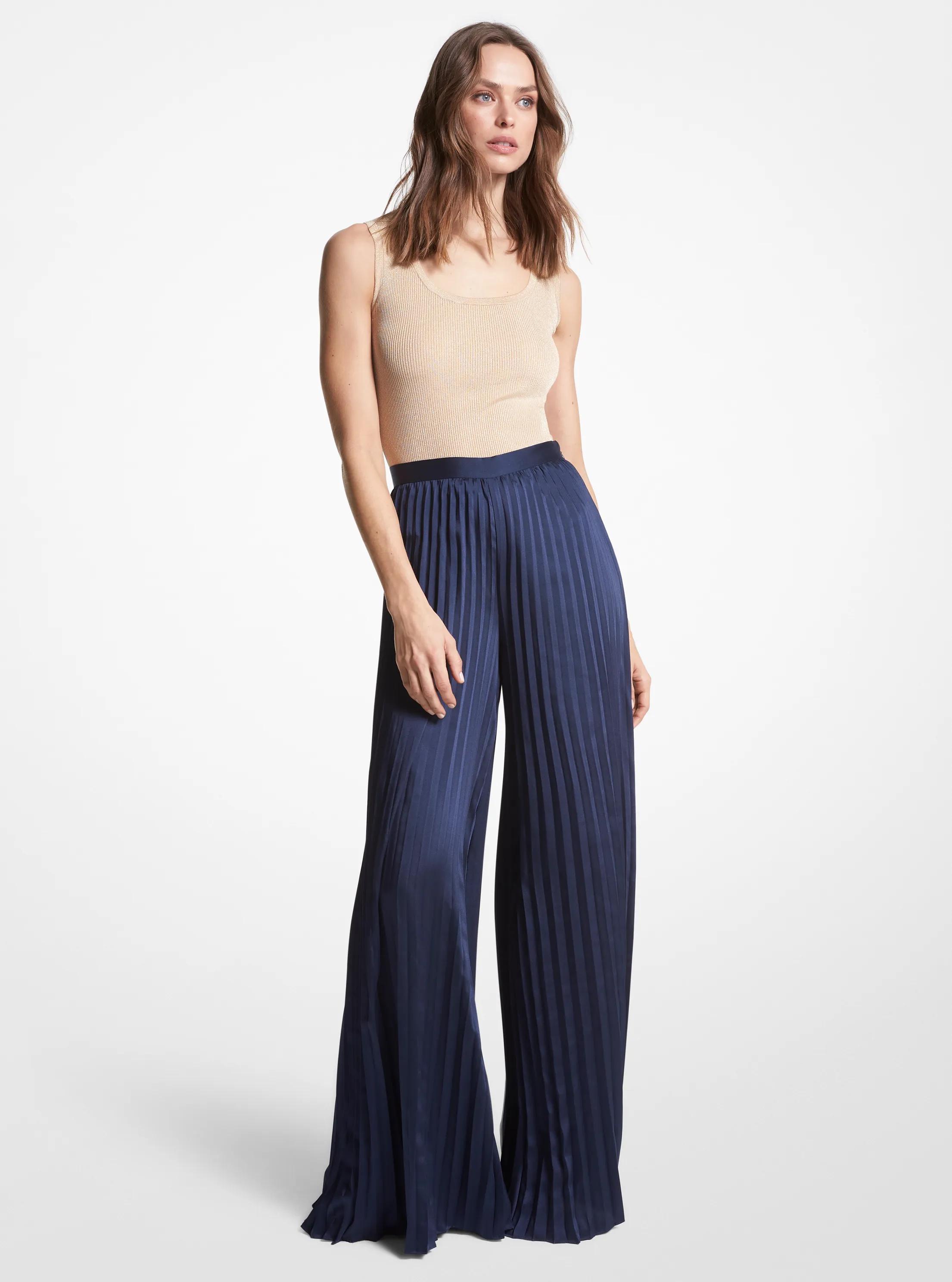 Pantal&oacute;n de sat&eacute;n de pierna ancha plisado