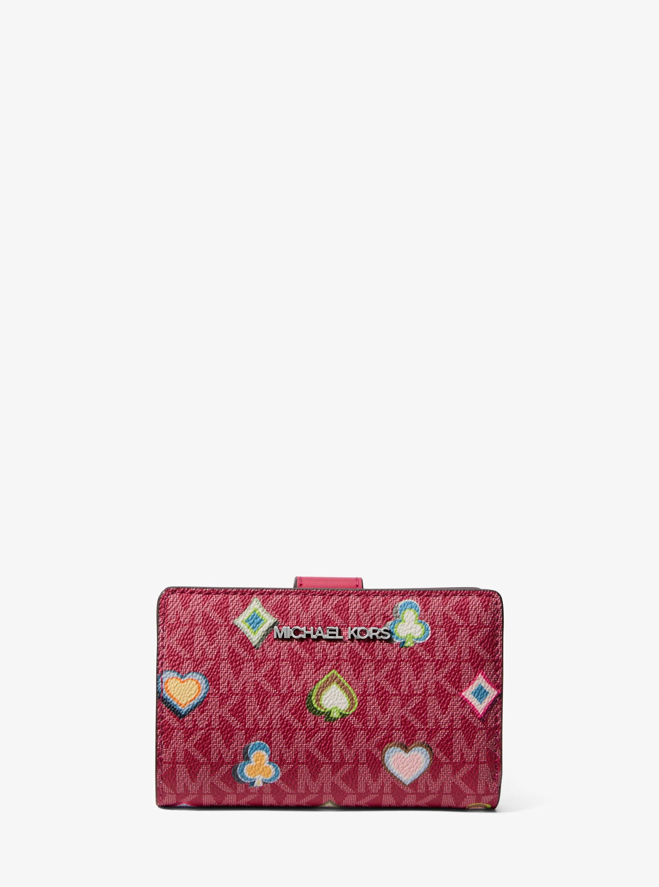 Jet Set Medium Printed Signature Logo Wallet in DK RASPBERRY | Michael Kors