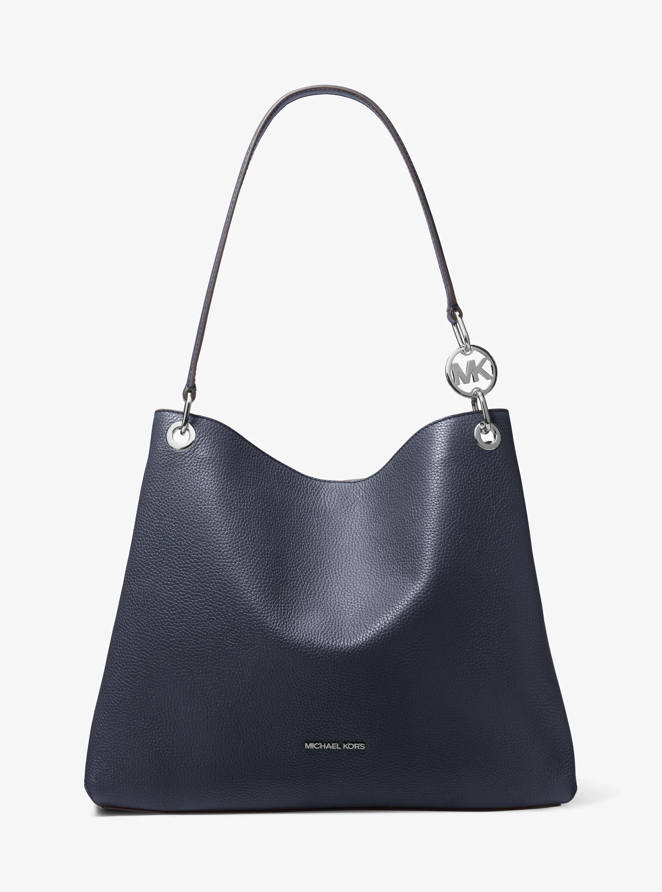 Christina Large Pebbled Leather Shoulder Bag in AZUL MARINO | Michael Kors