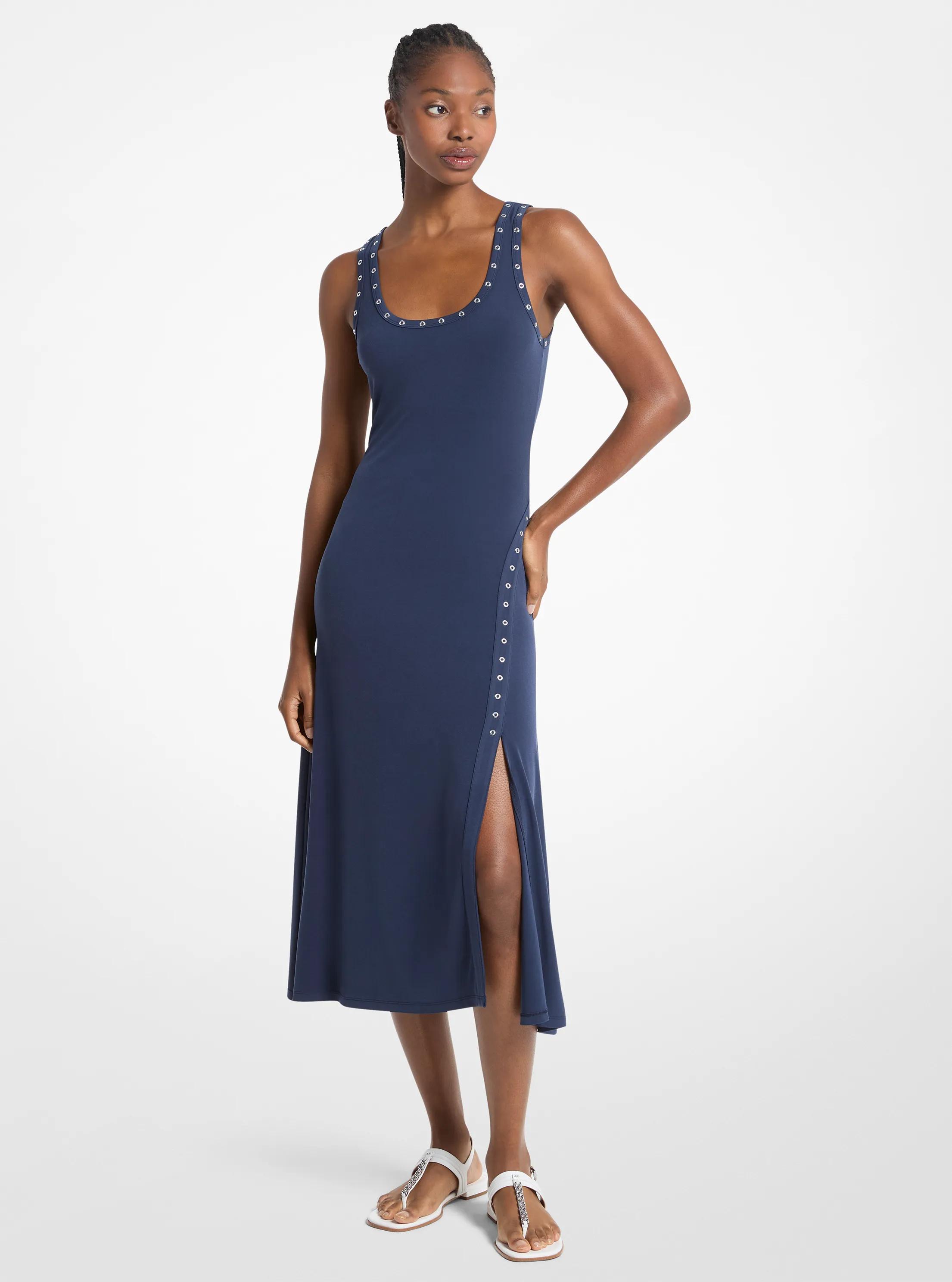 Abito midi senza maniche in jersey opaco stretch con occhielli in MIDNIGHTBLUE | Michael Kors
