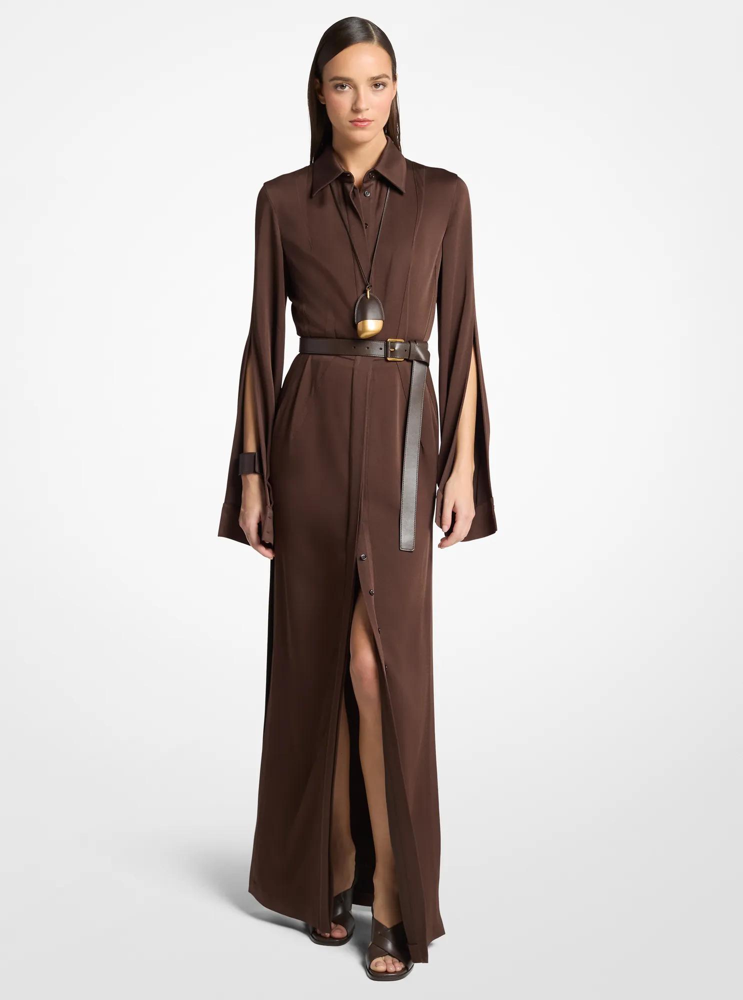 Michael Kors Collection Techno Satin Slit-Sleeve Shirtdress