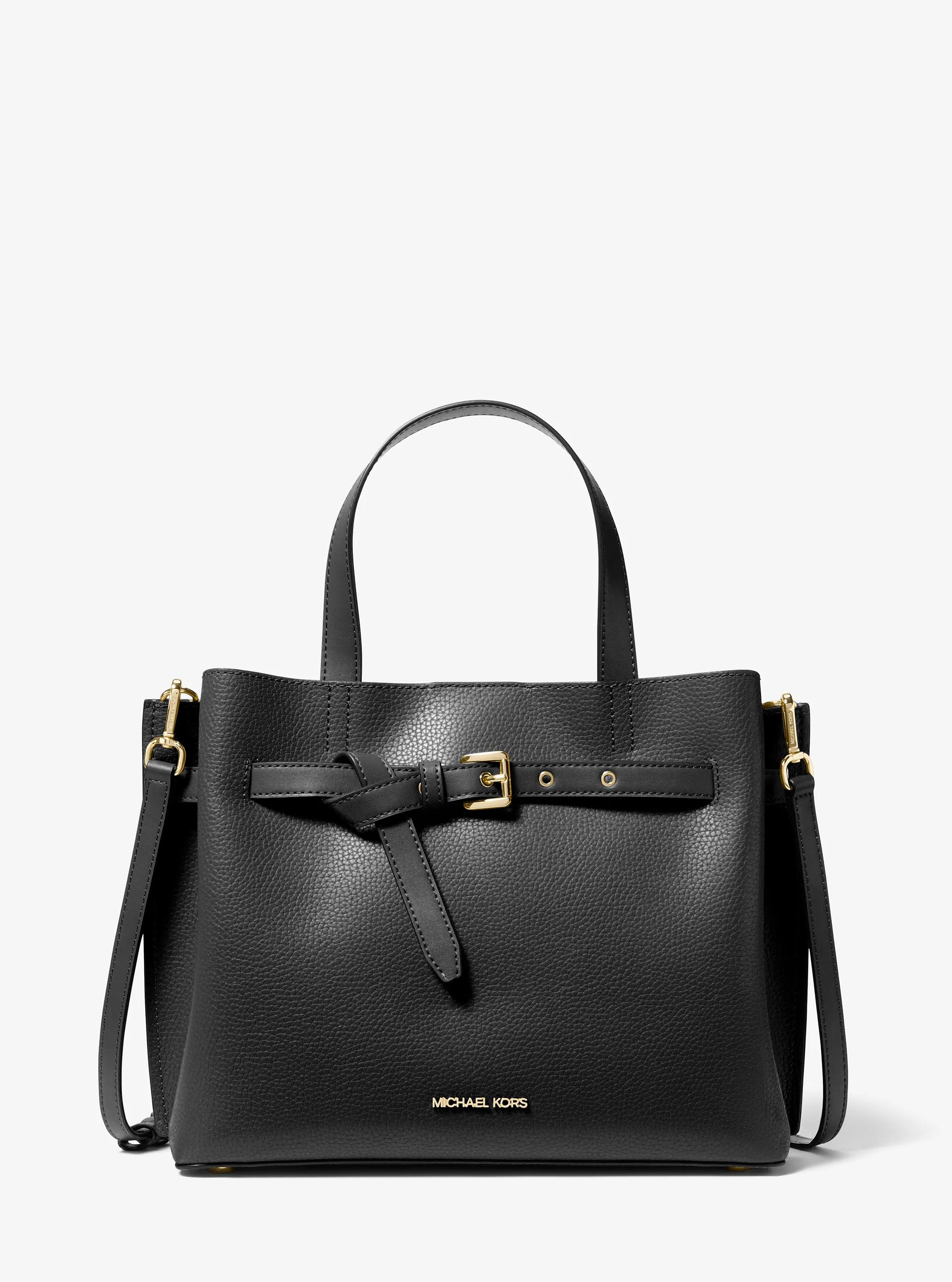 Sac Emilia de taille moyenne en cuir grain&eacute; in NOIR | Michael Kors