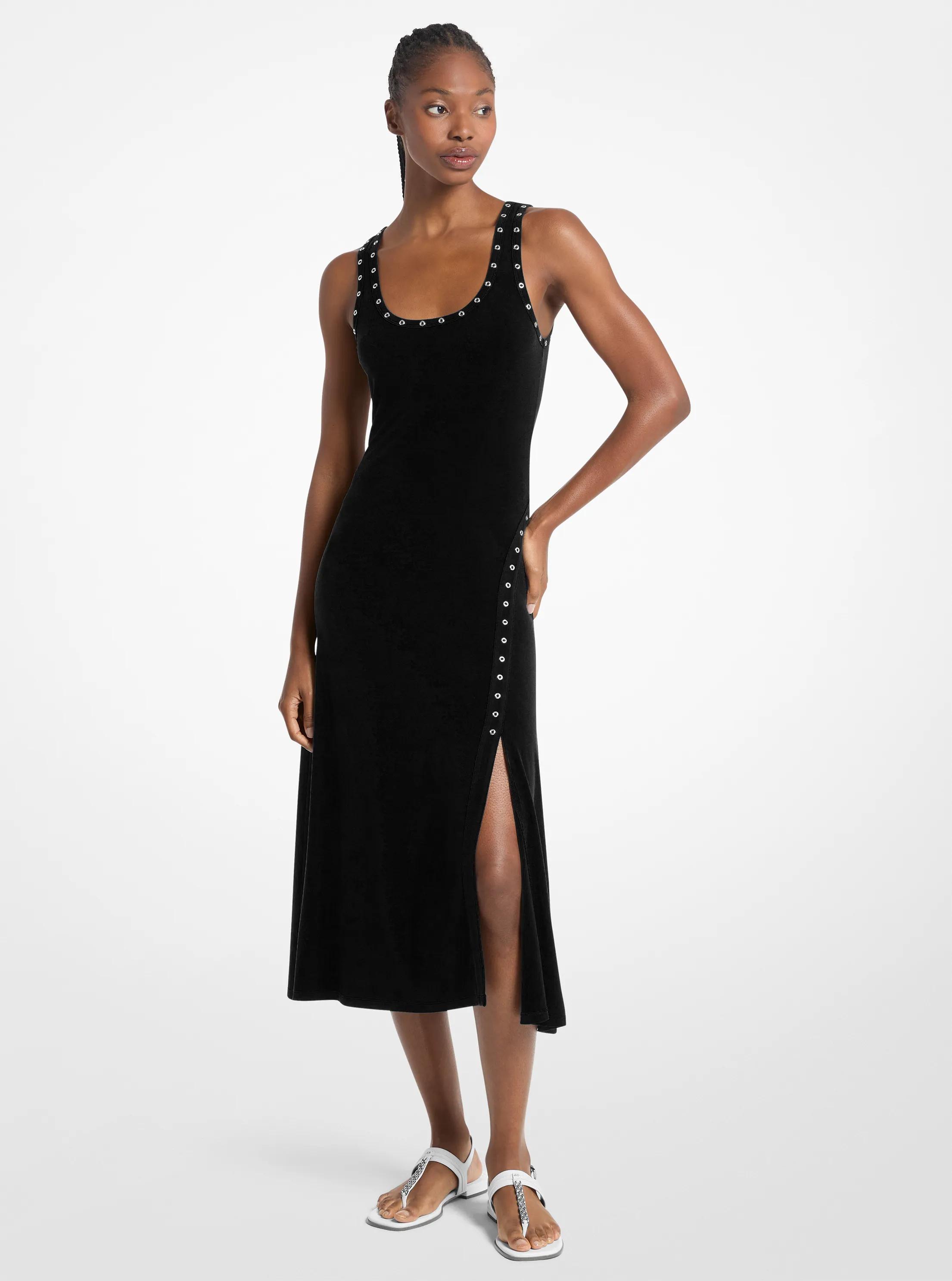 Grommeted Stretch Matte Jersey Tank Midi Dress in BLACK | Michael Kors
