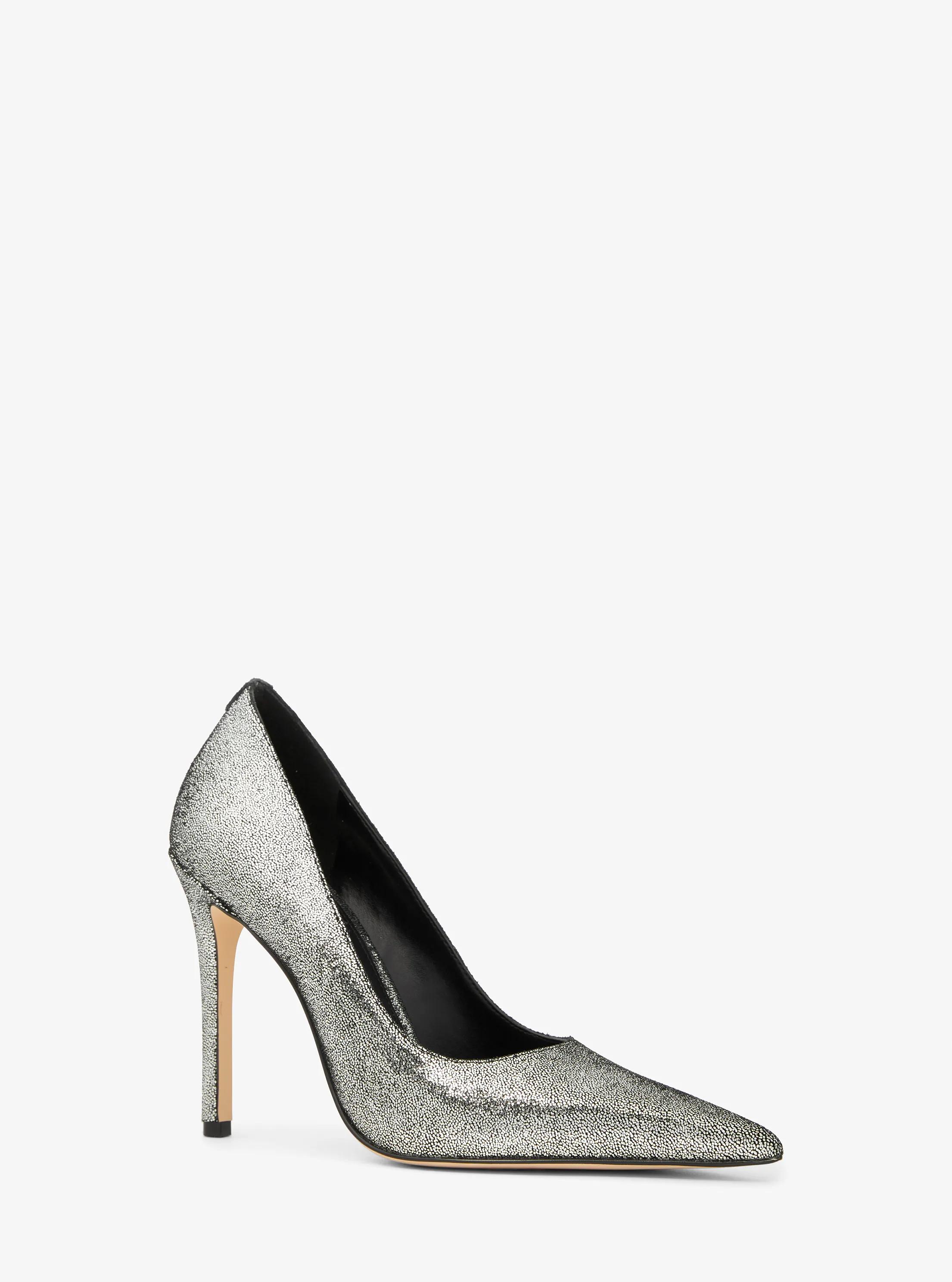 Elyse Crackled Metallic Leather Sandal in SILVER | Michael Kors