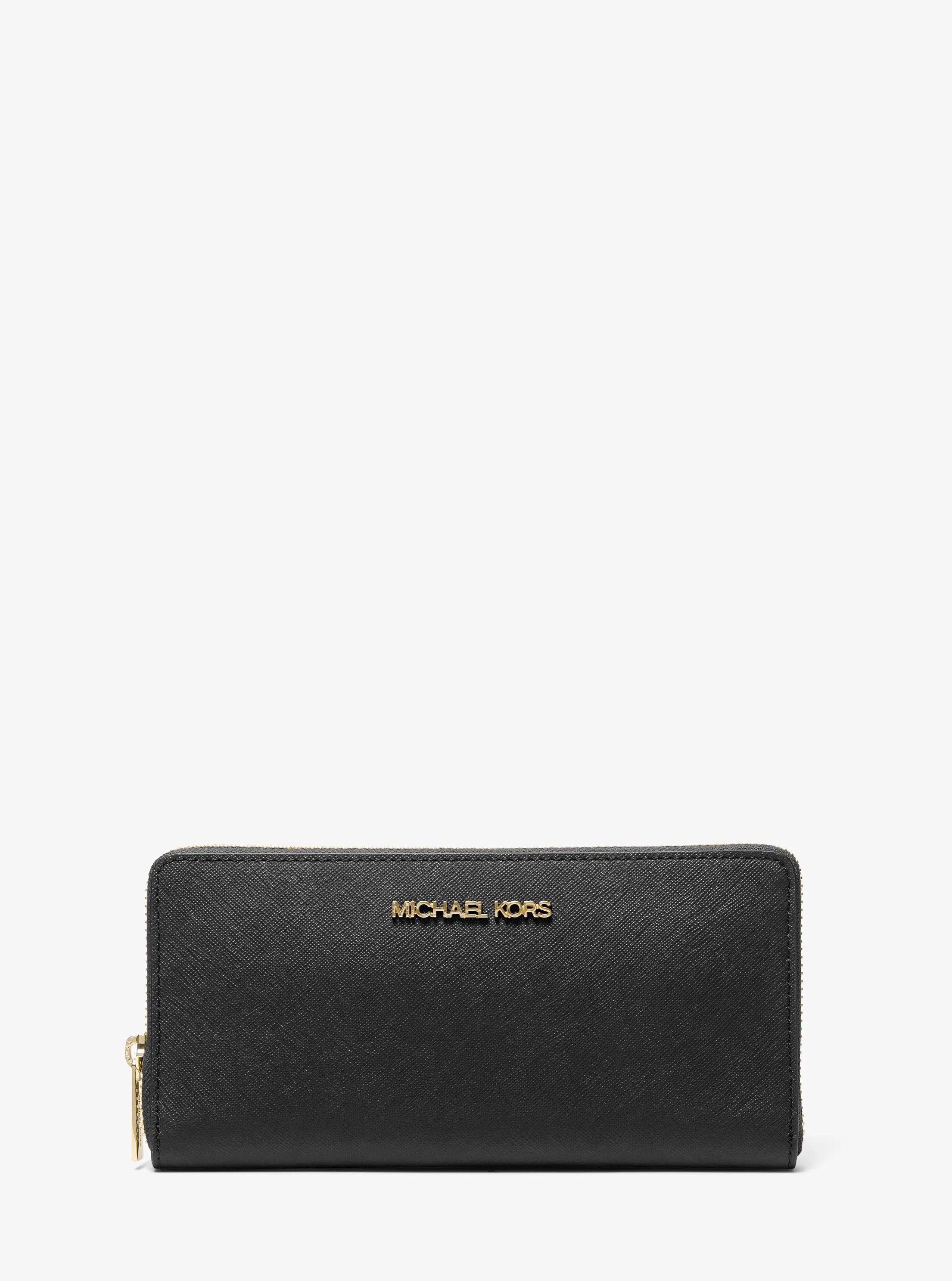 Jet Set Travel Large Crossgrain Leather Wallet in BLACK | Michael Kors
