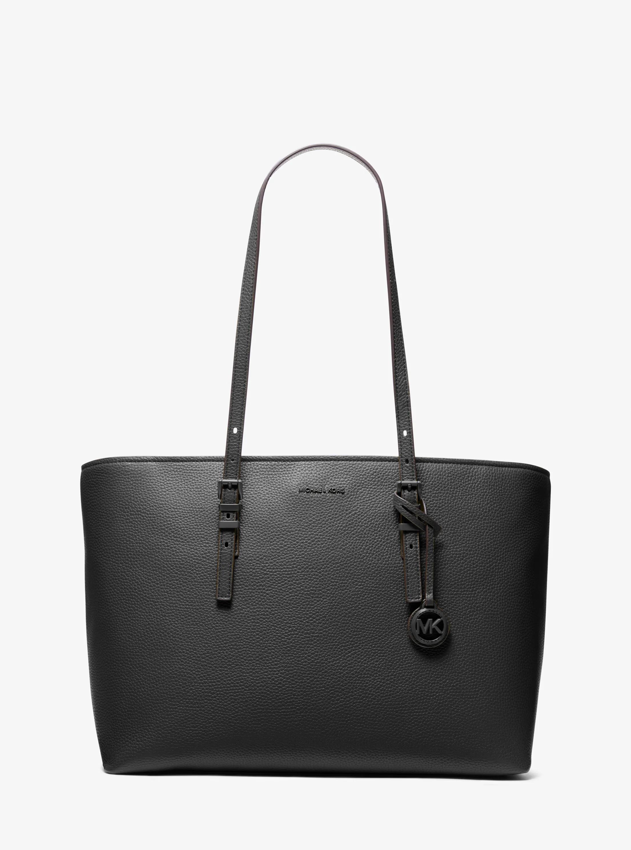 Quinn Large Pebbled Leather Tote Bag in BLACK | Michael Kors