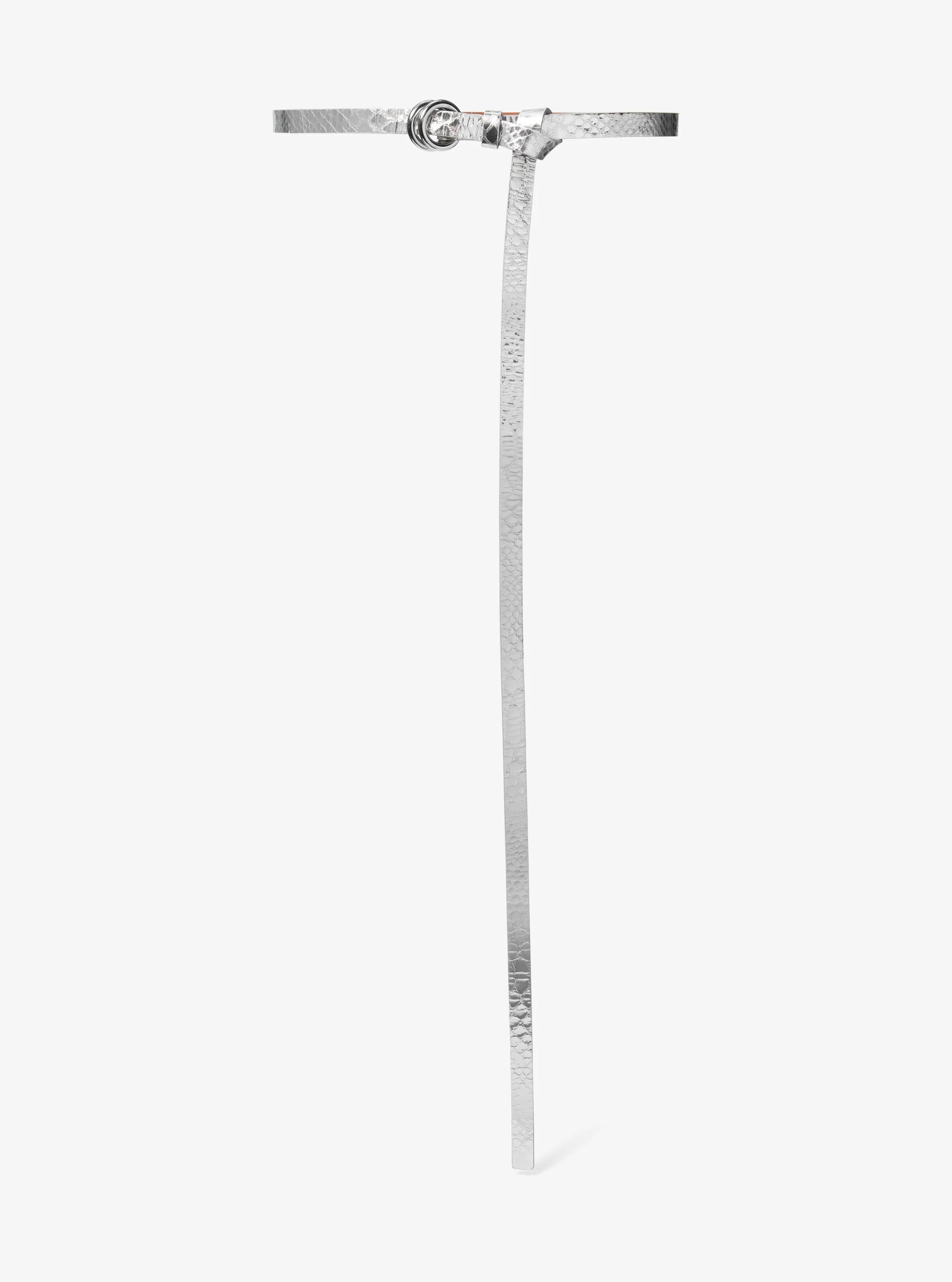 Jeanne Metallic Python Embossed Leather Skinny Belt in SILVER | Michael Kors