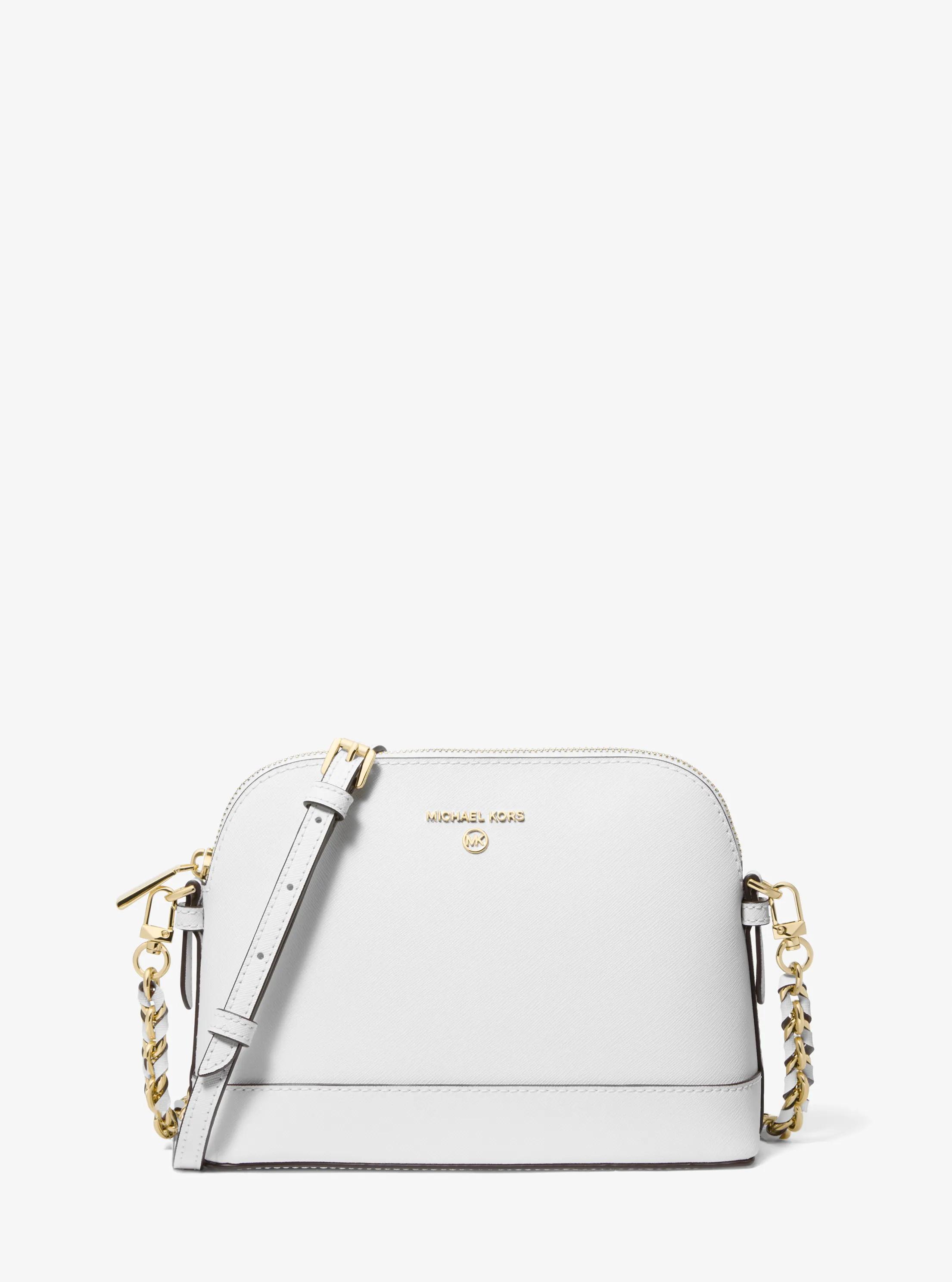 Large Saffiano Leather Dome Crossbody Bag in OPTIC WHITE | Michael Kors