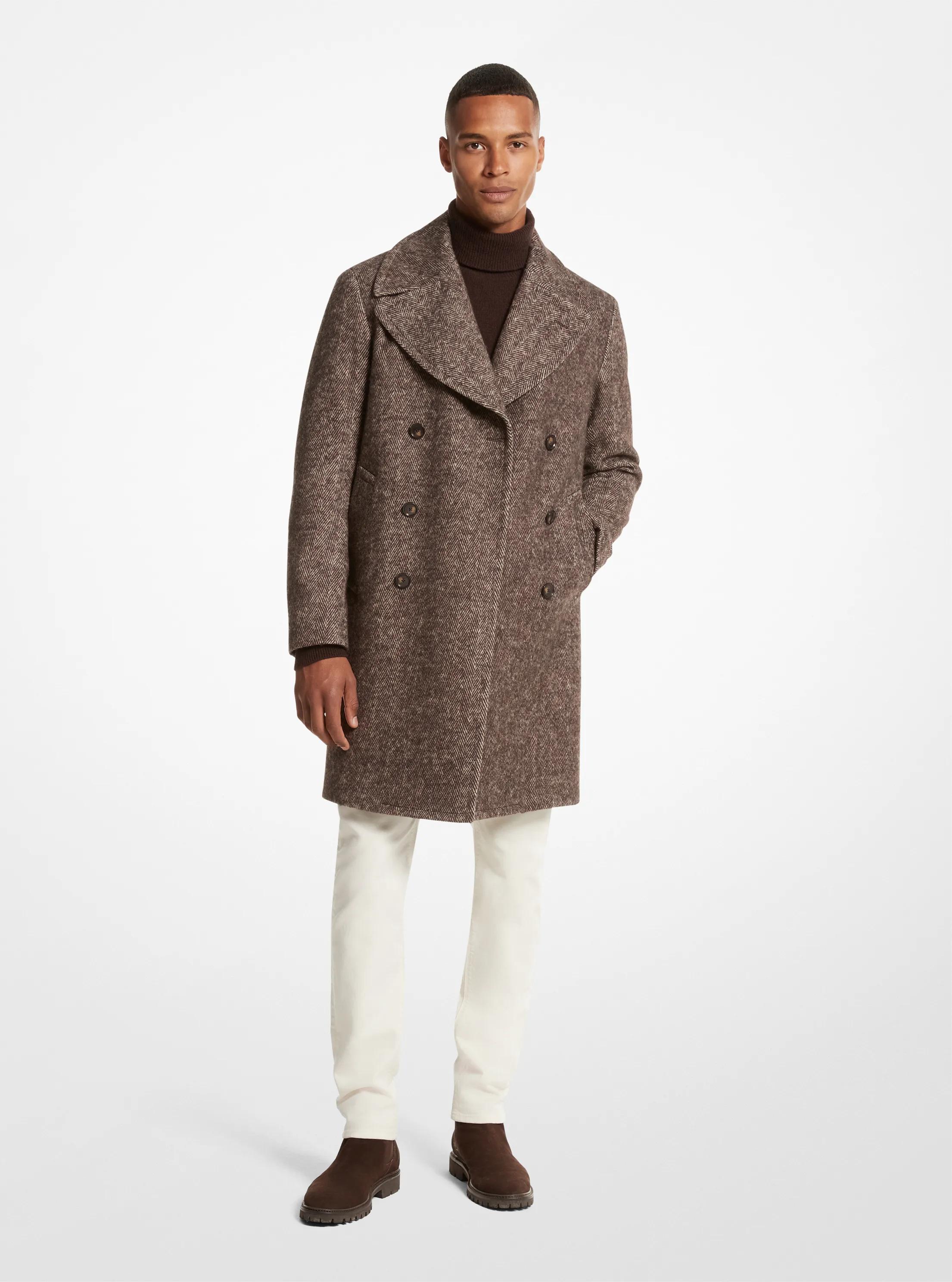 Herringbone Wool Blend Peacoat