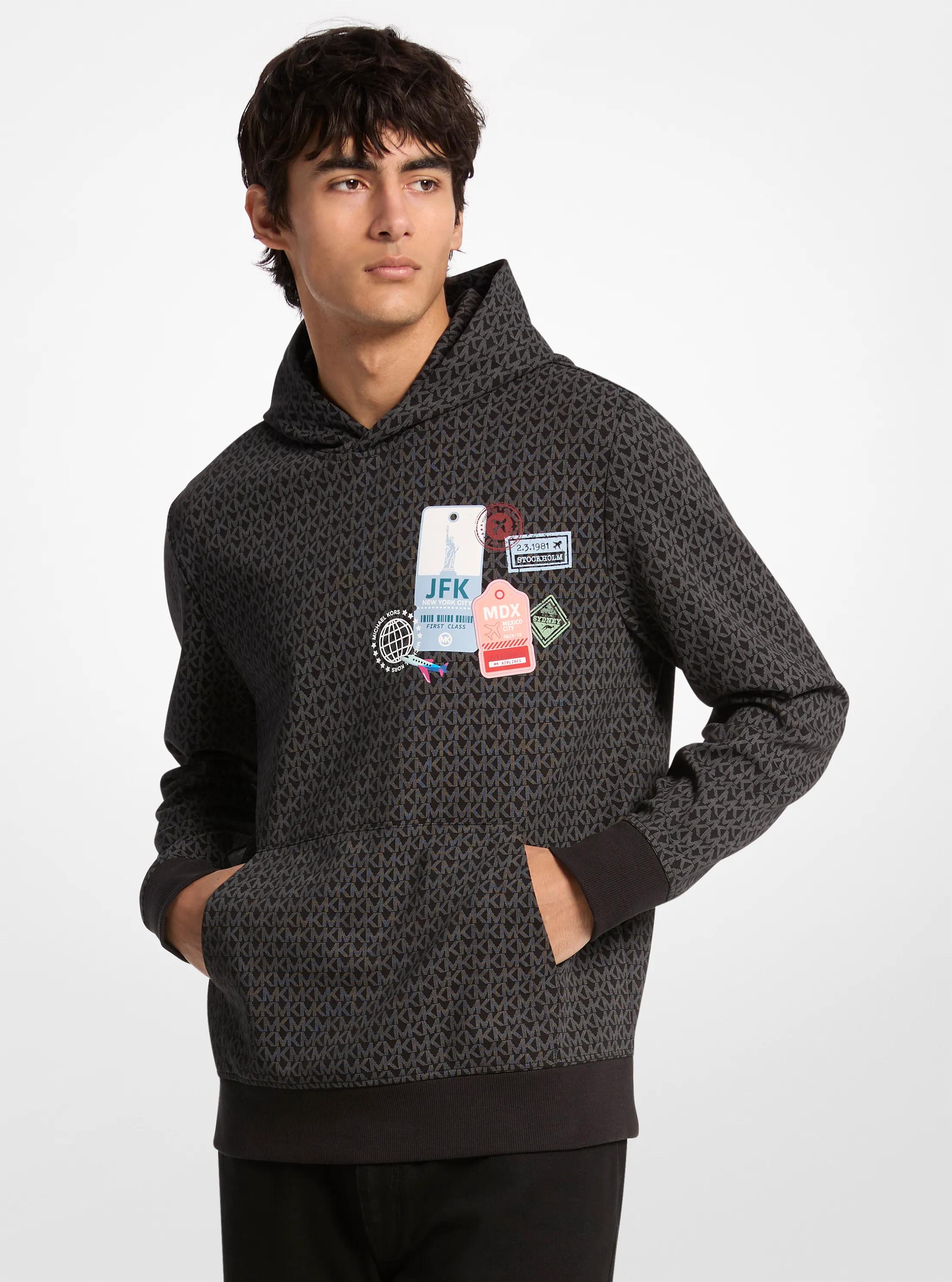 Embellished Signature Logo Cotton Blend Hoodie in BLACK | Michael Kors