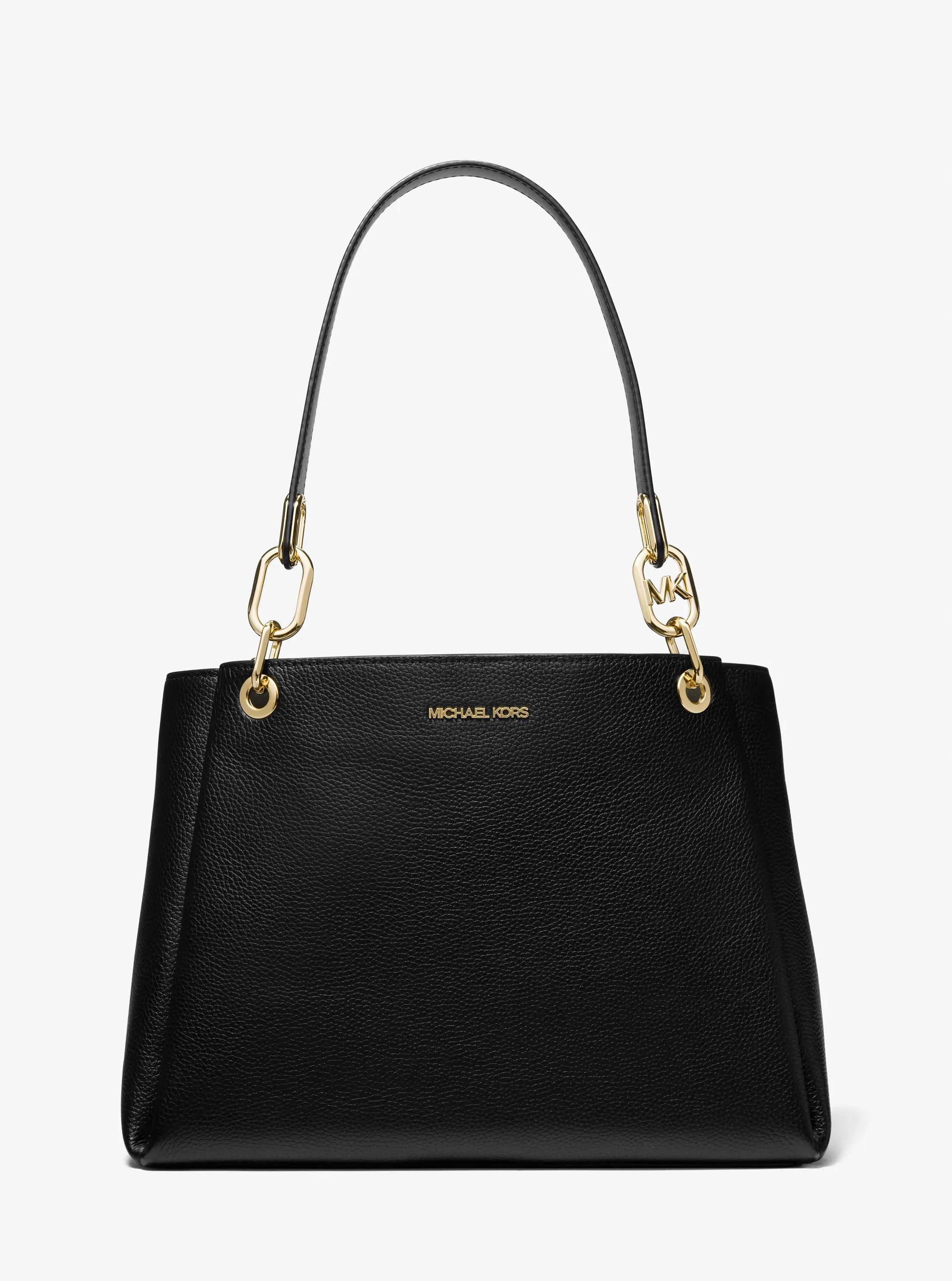 Trisha Large Pebbled Leather Shoulder Bag in BLACK | Michael Kors