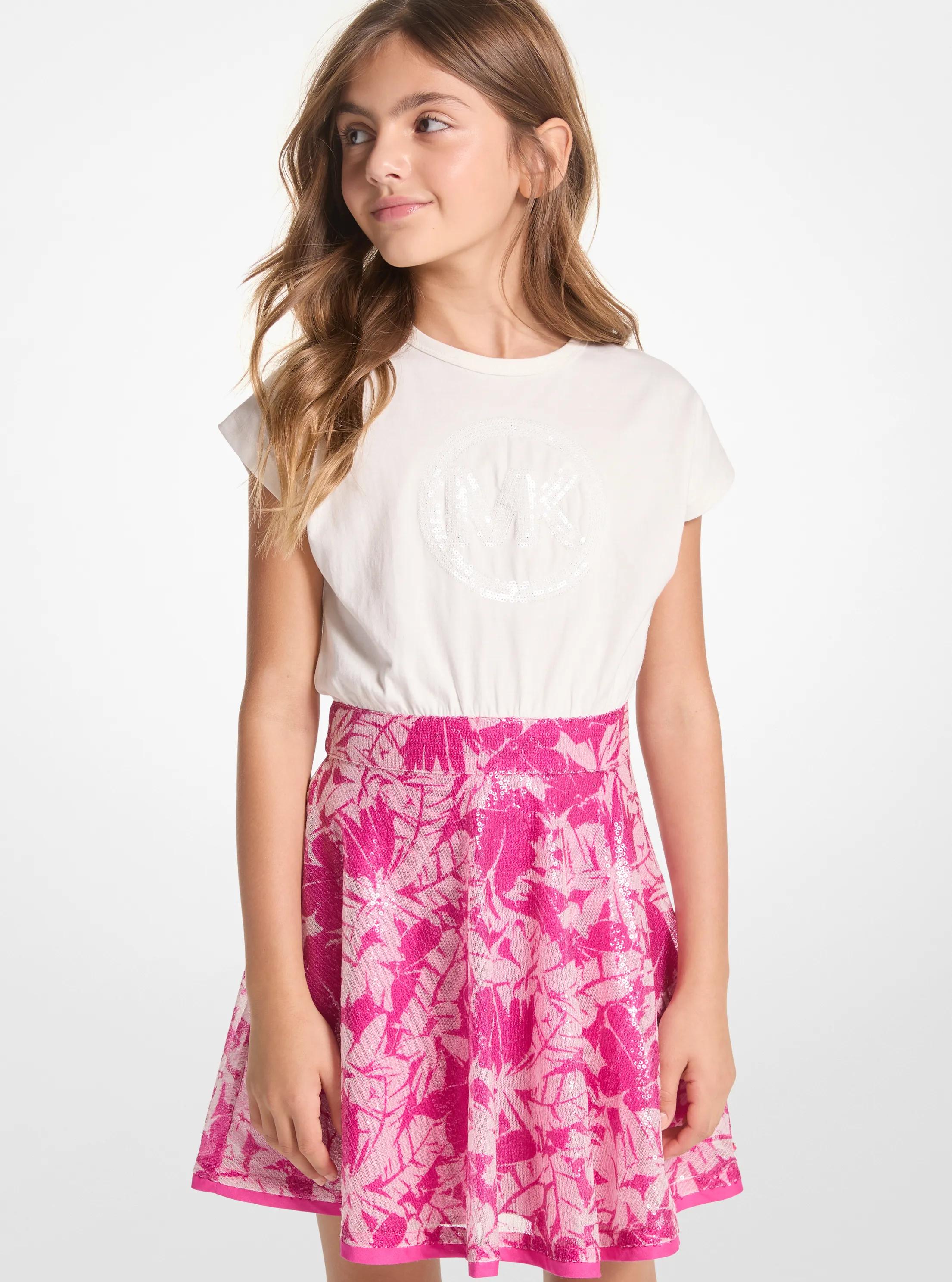Michael Kors Kids Mk T-Shirt-Paillettenkleid Mit Logo Und Palmenmuster - Rosa - Michael Kors